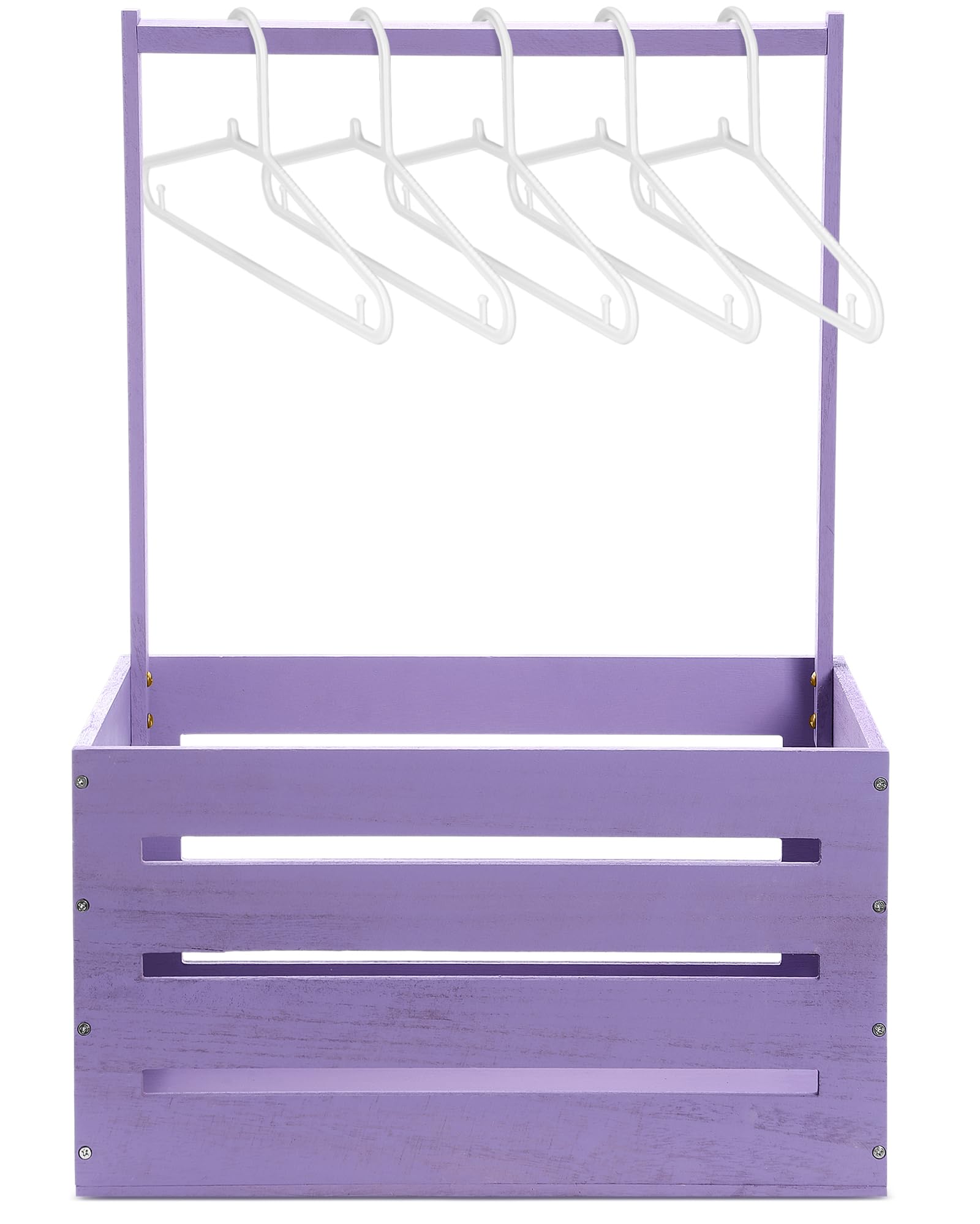 Suzile purple wooden baby shower crate with handle for gifting and decor.