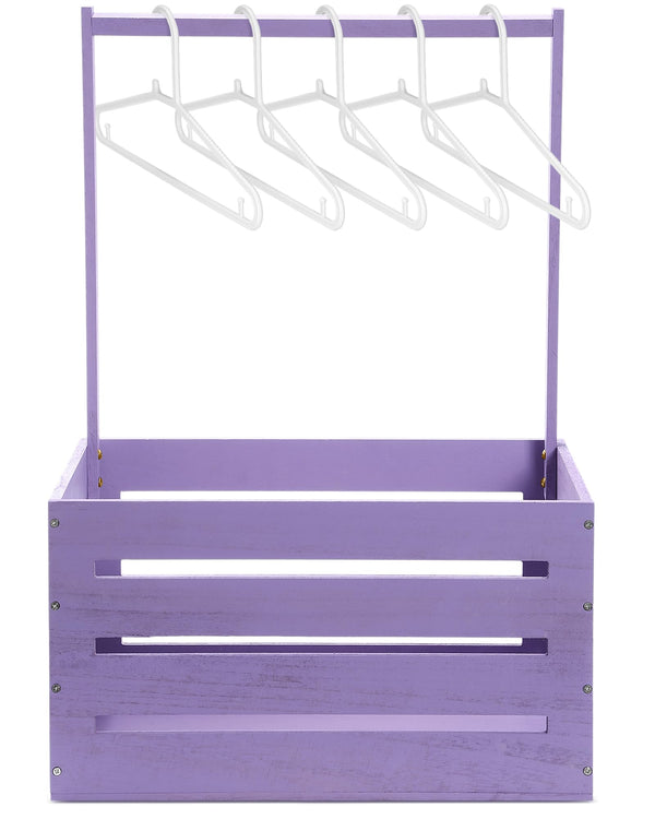 Suzile purple wooden baby shower crate with handle for gifting and decor.