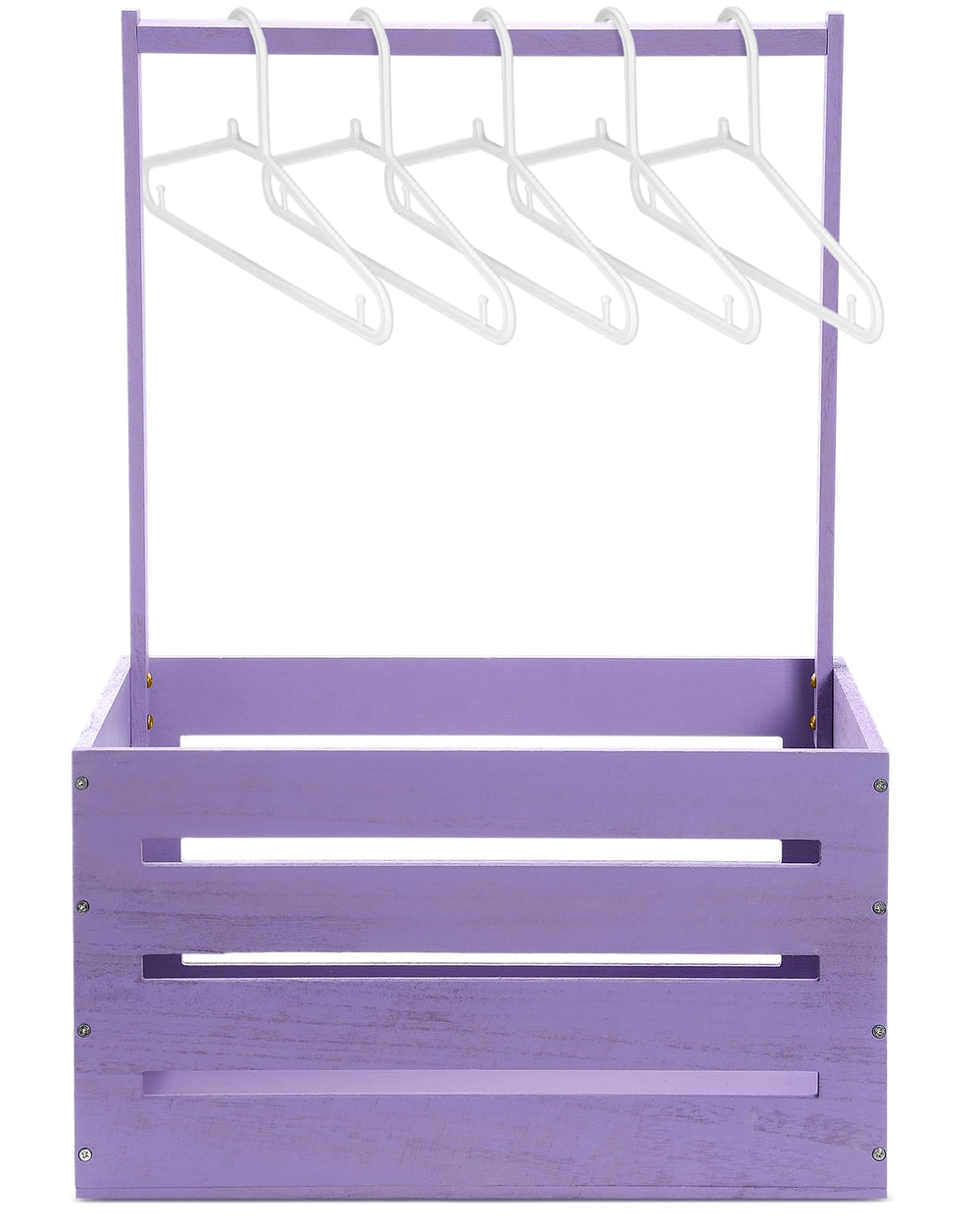 Suzile purple wooden baby shower crate with handle for gifting and decor.