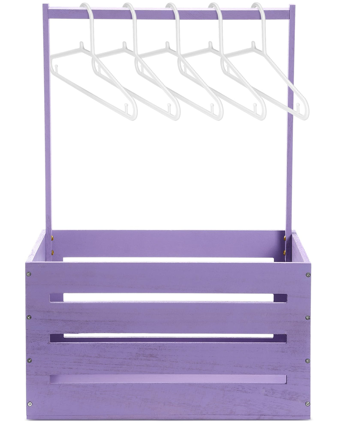 Suzile purple wooden baby shower crate with handle for gifting and decor.
