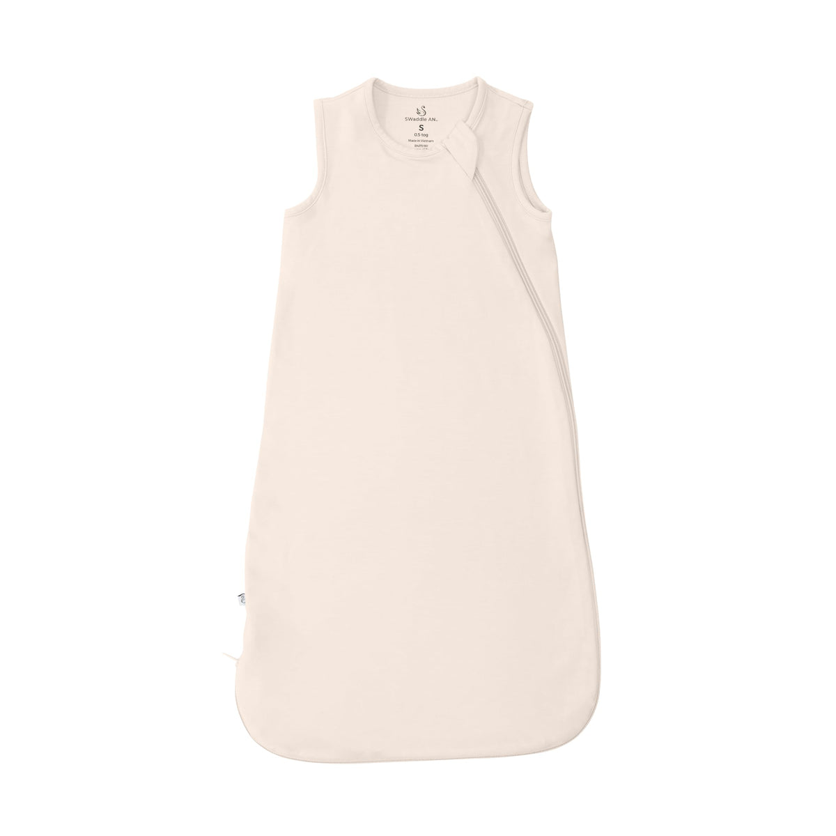 SWaddle AN unisex zipper sleep bag sand fabric close-up shows soft bamboo rayon texture for gentle contact.