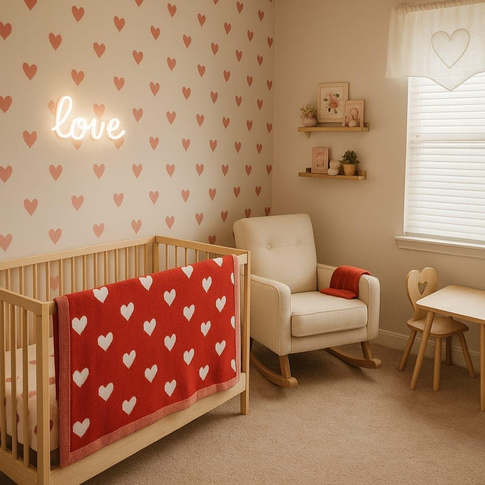 SWaddle AN Valentine rainbows pattern blanket adds cheerful color to nursery routines.