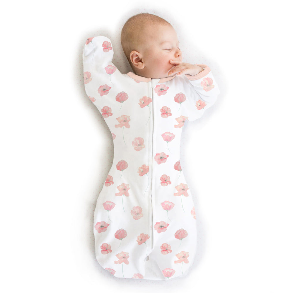 SwaddleDesigns Organic Transitional Swaddle Sack arms-up sleeves supports self-soothing sleep.