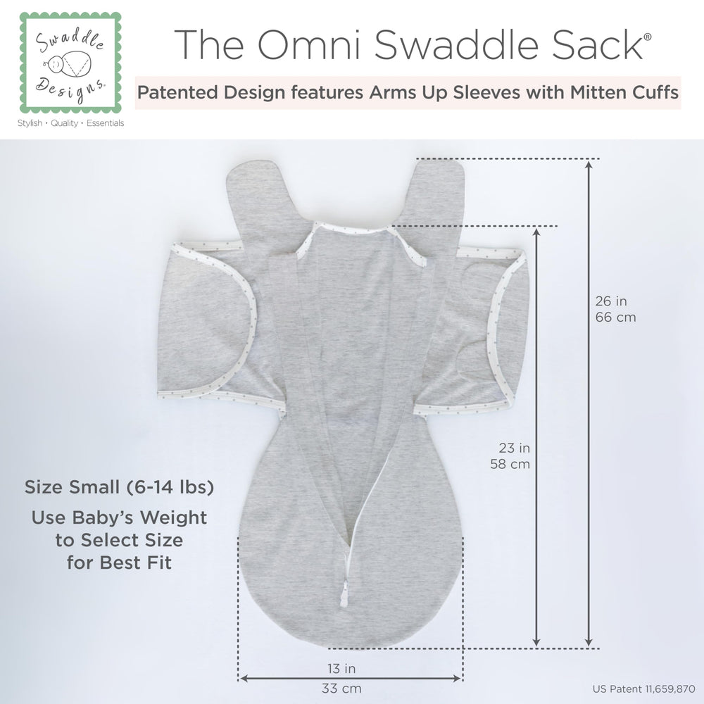 SwaddleDesigns size small 0-3m fits 6-14 lbs for newborns.