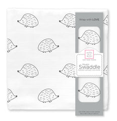 SwaddleDesigns Black Hedgehog muslin blanket in 46x46 inches, cozy and soft