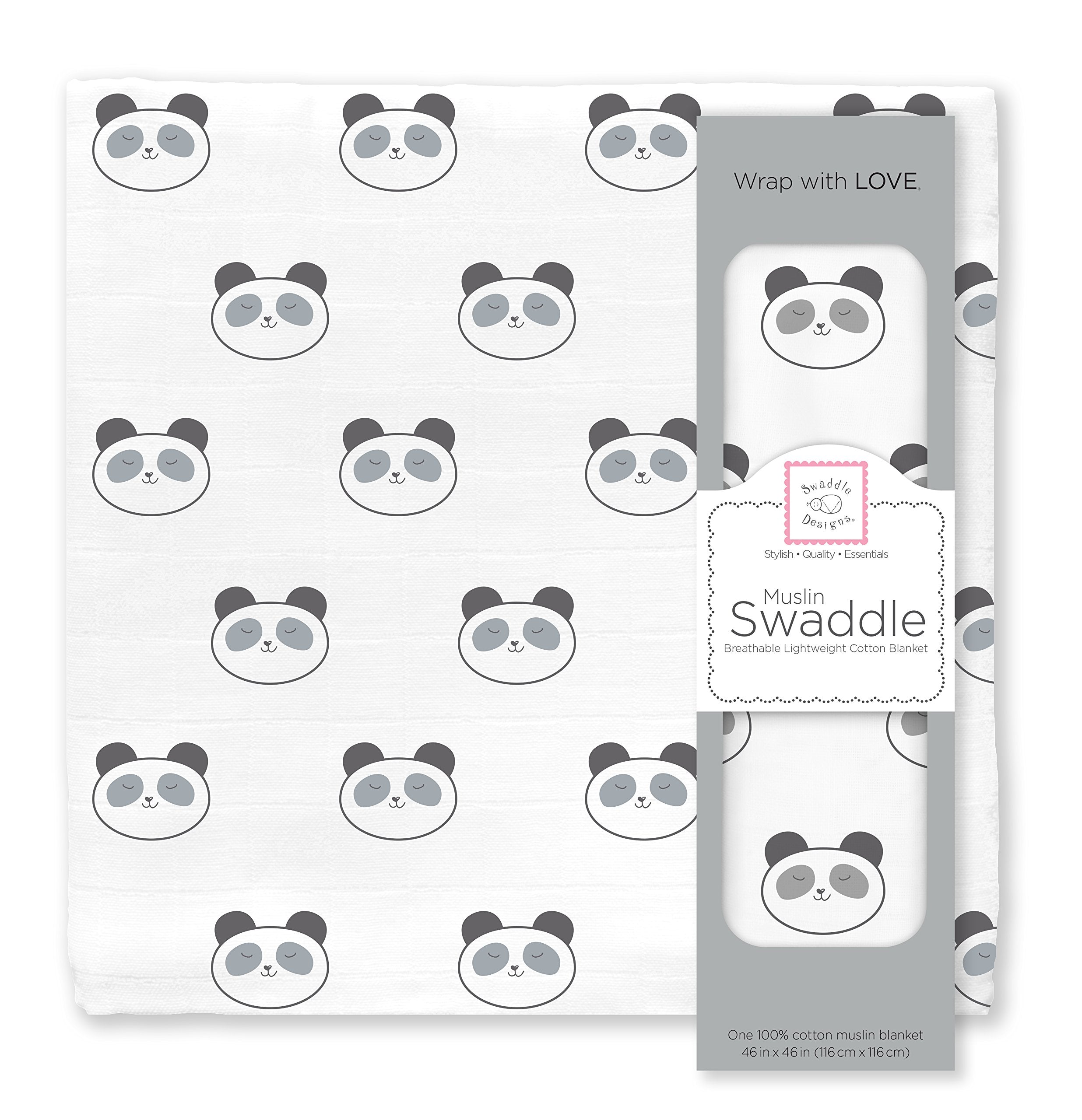 SwaddleDesigns Black Panda swaddle blanket for cozy, secure swaddling
