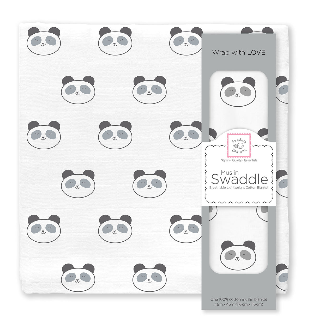 SwaddleDesigns Black Panda swaddle blanket for cozy, secure swaddling