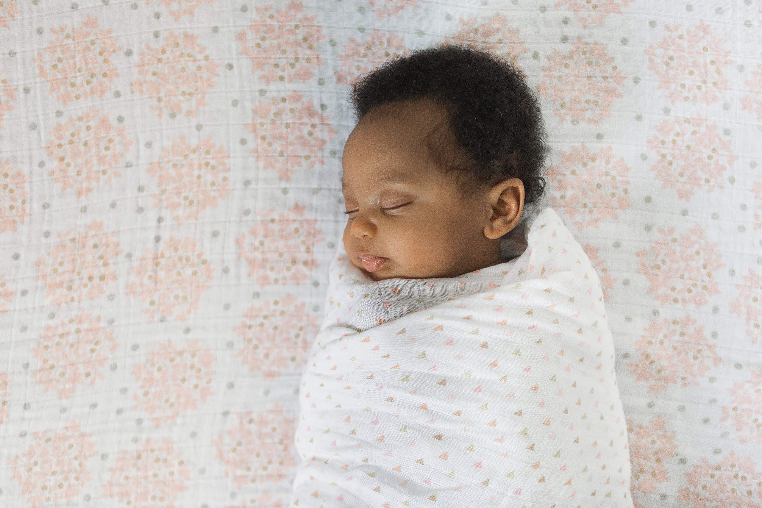 SwaddleDesigns pink heavenly floral sheet coordinates with the Touch of Shimmer collection for a coordinated nursery