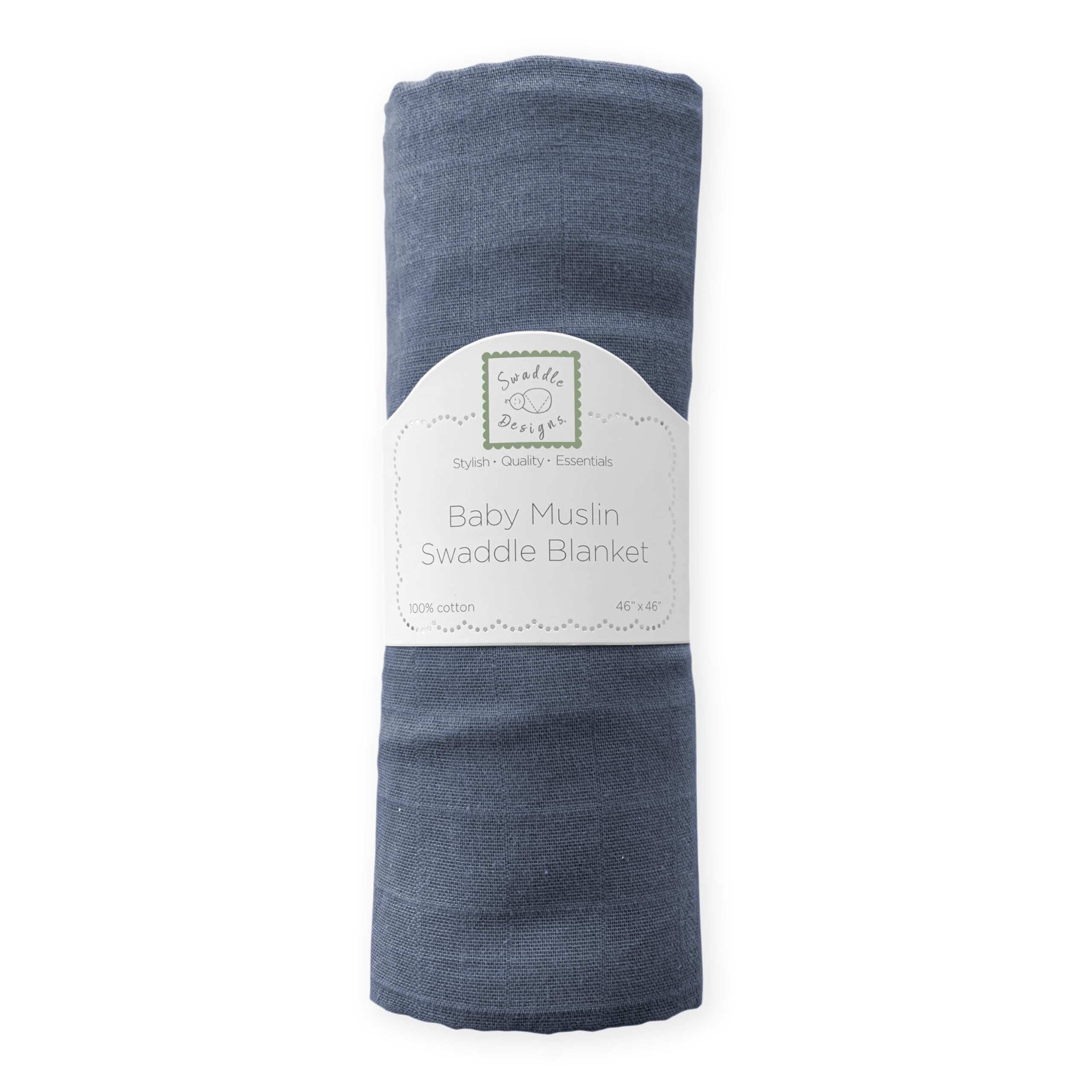 SwaddleDesigns denim muslin swaddle blanket open weave for breathable comfort.
