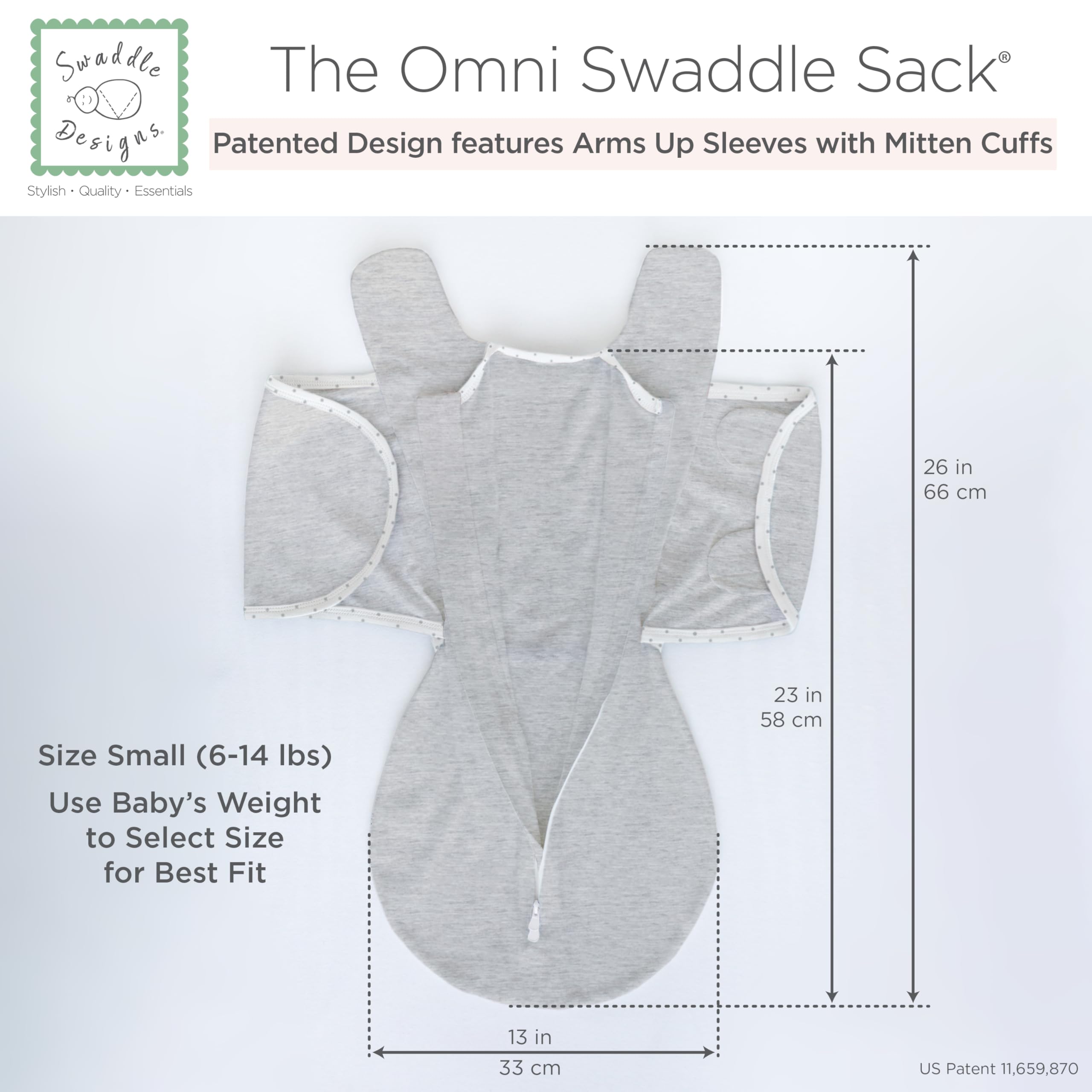 SwaddleDesigns Omni Swaddle Sack Easy Diaper Changes with narrow wrap design.
