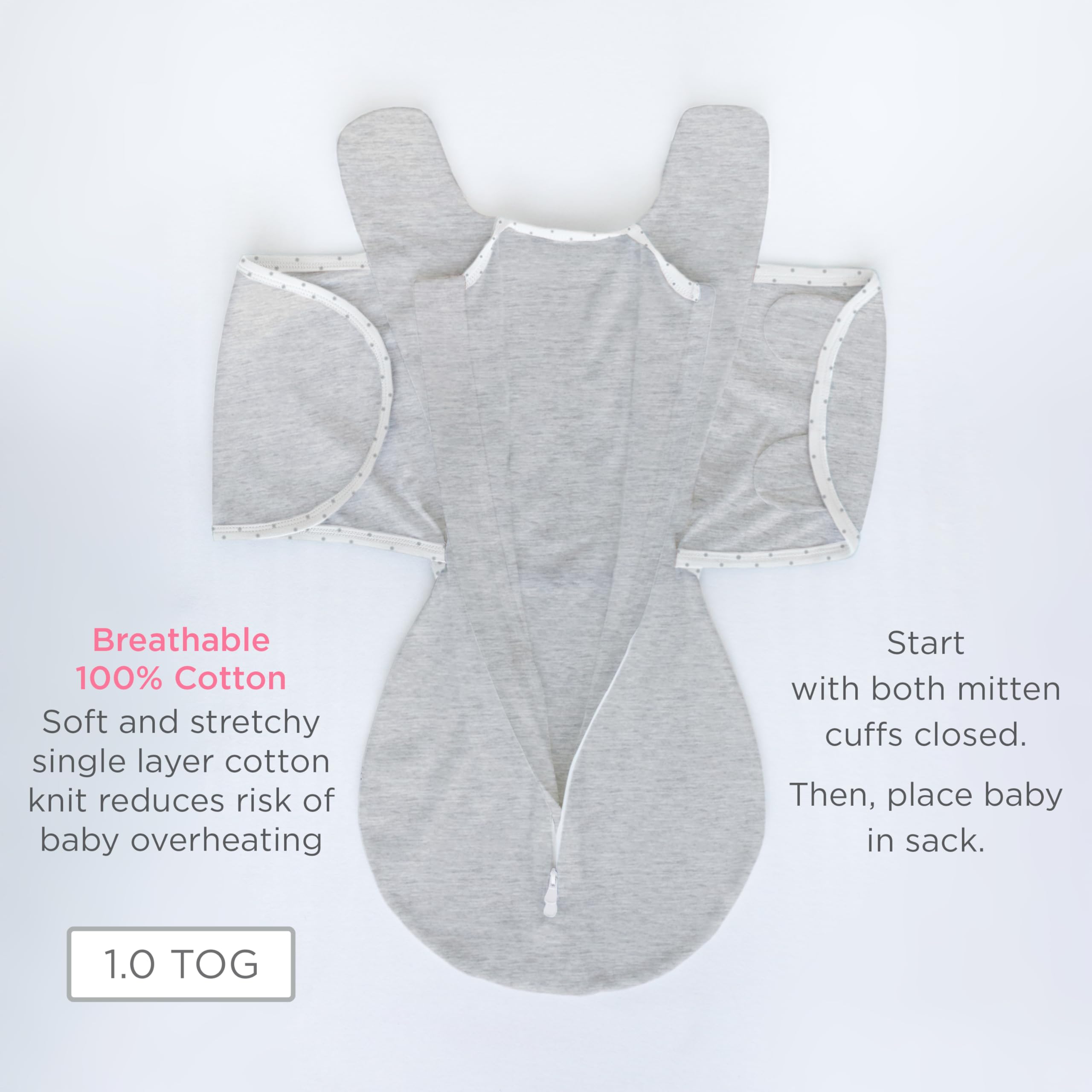 SwaddleDesigns Omni Swaddle Sack Two-Way Zipper for quick diaper checks.