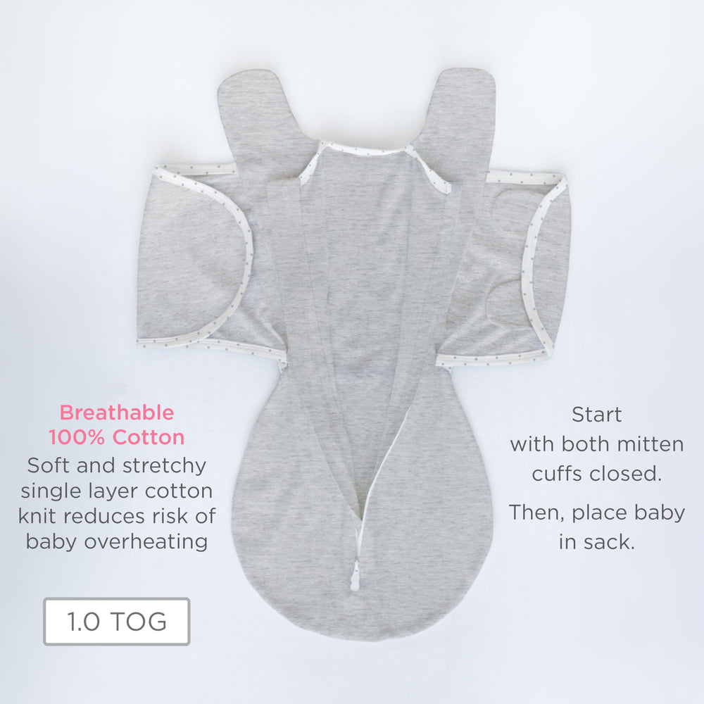 SwaddleDesigns Omni Swaddle Sack Two-Way Zipper for quick diaper checks.