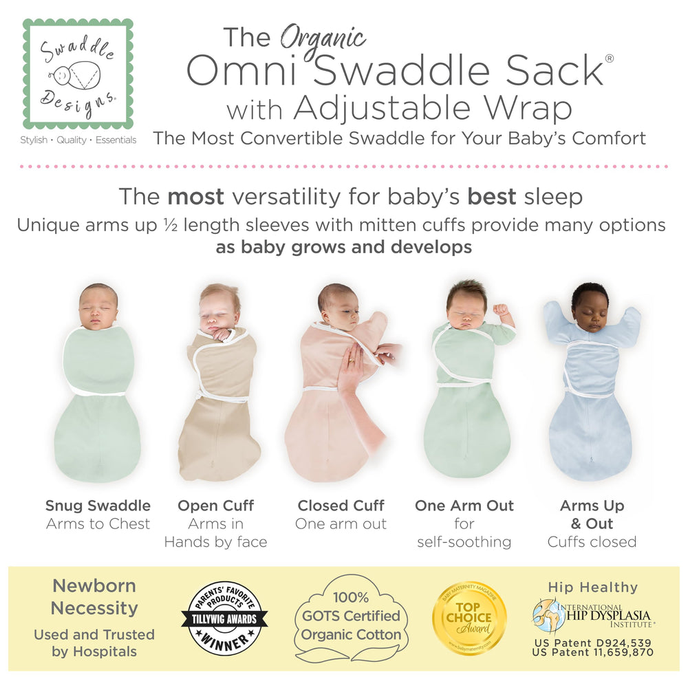 SwaddleDesigns Organic Omni Swaddle Mitten Cuffs protect delicate skin while offering soothing options.