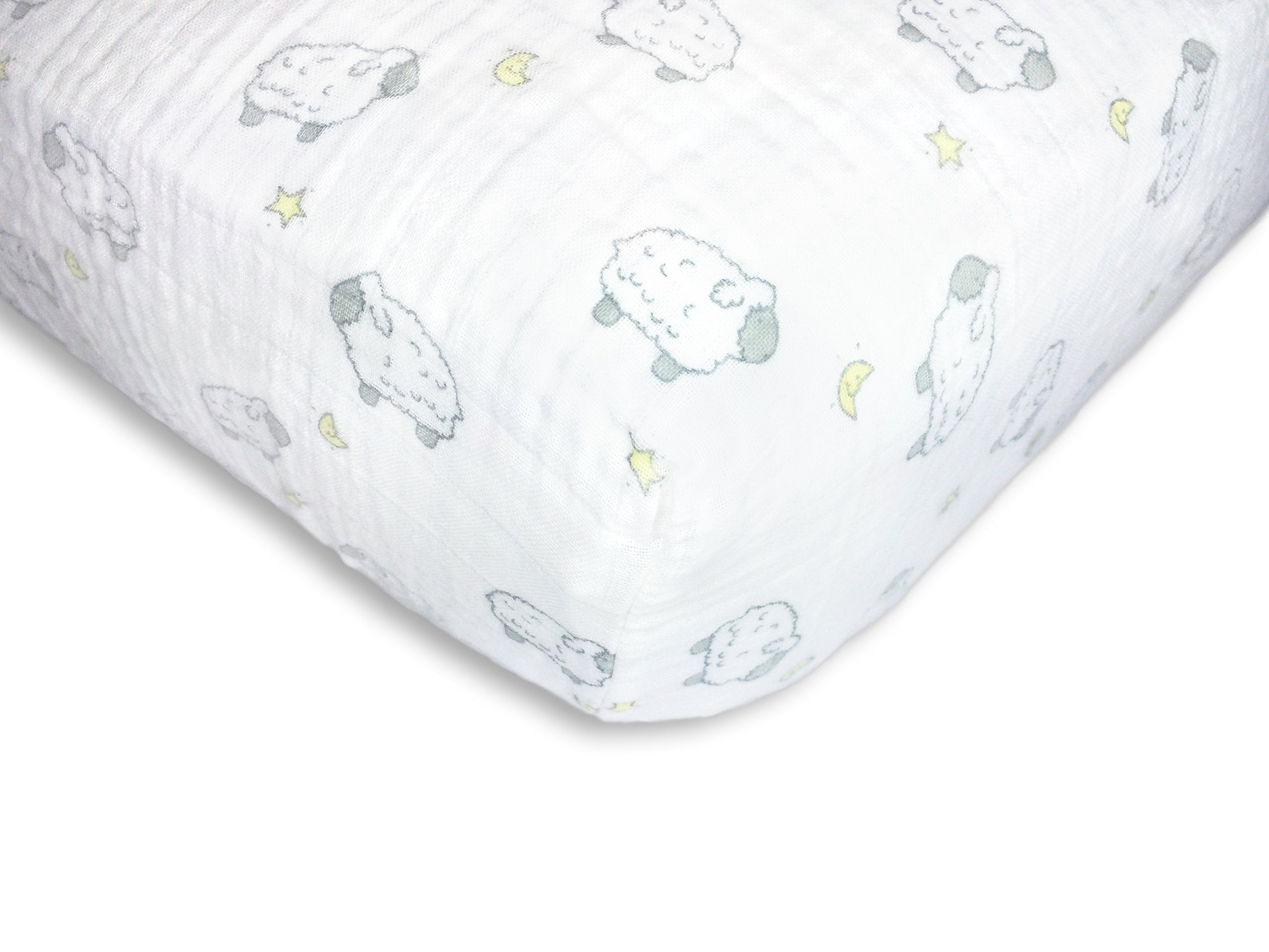 SwaddleDesigns Sterling Little Lambs fitted crib sheet with secure elastic for crib comfort
