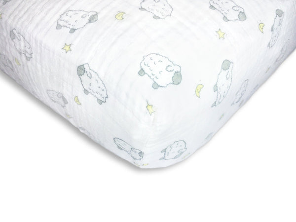 SwaddleDesigns Sterling Little Lambs fitted crib sheet with secure elastic for crib comfort