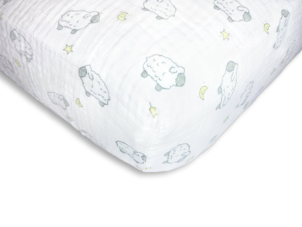 SwaddleDesigns Sterling Little Lambs fitted crib sheet with secure elastic for crib comfort