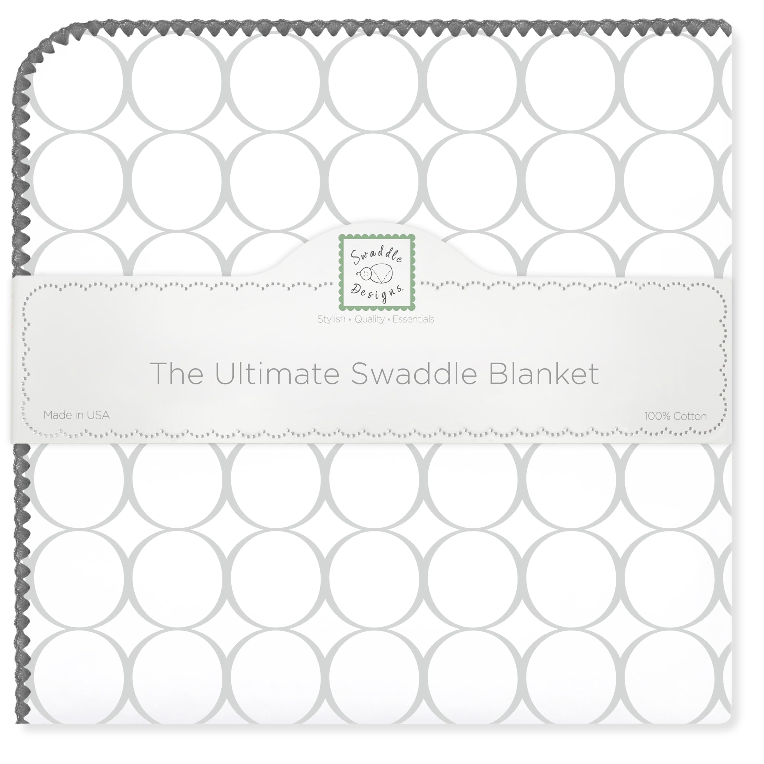 SwaddleDesigns Sterling Mod Circles blanket close-up of soft cotton flannel