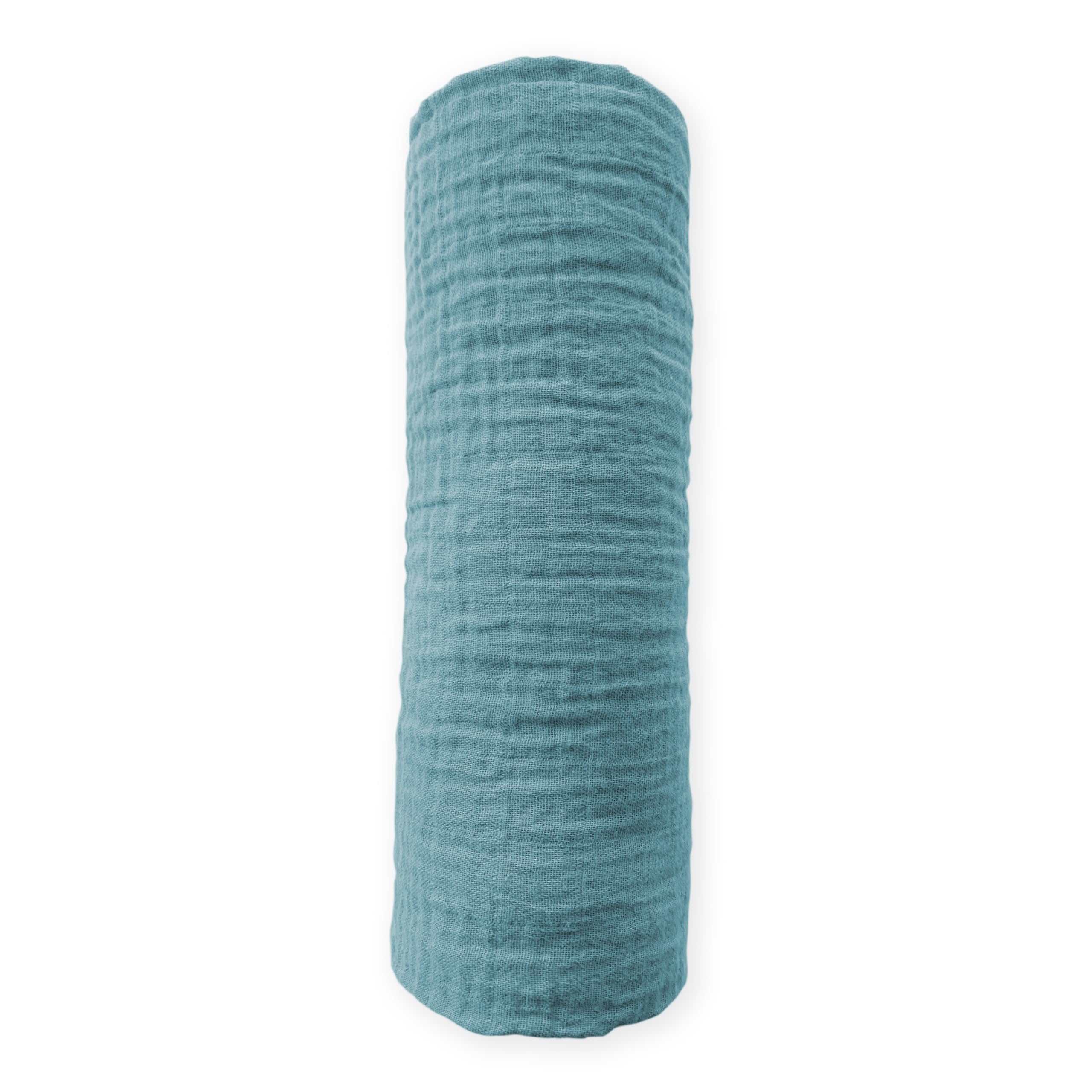 SwaddleDesigns teal cotton muslin blanket folded to show soft texture and premium color