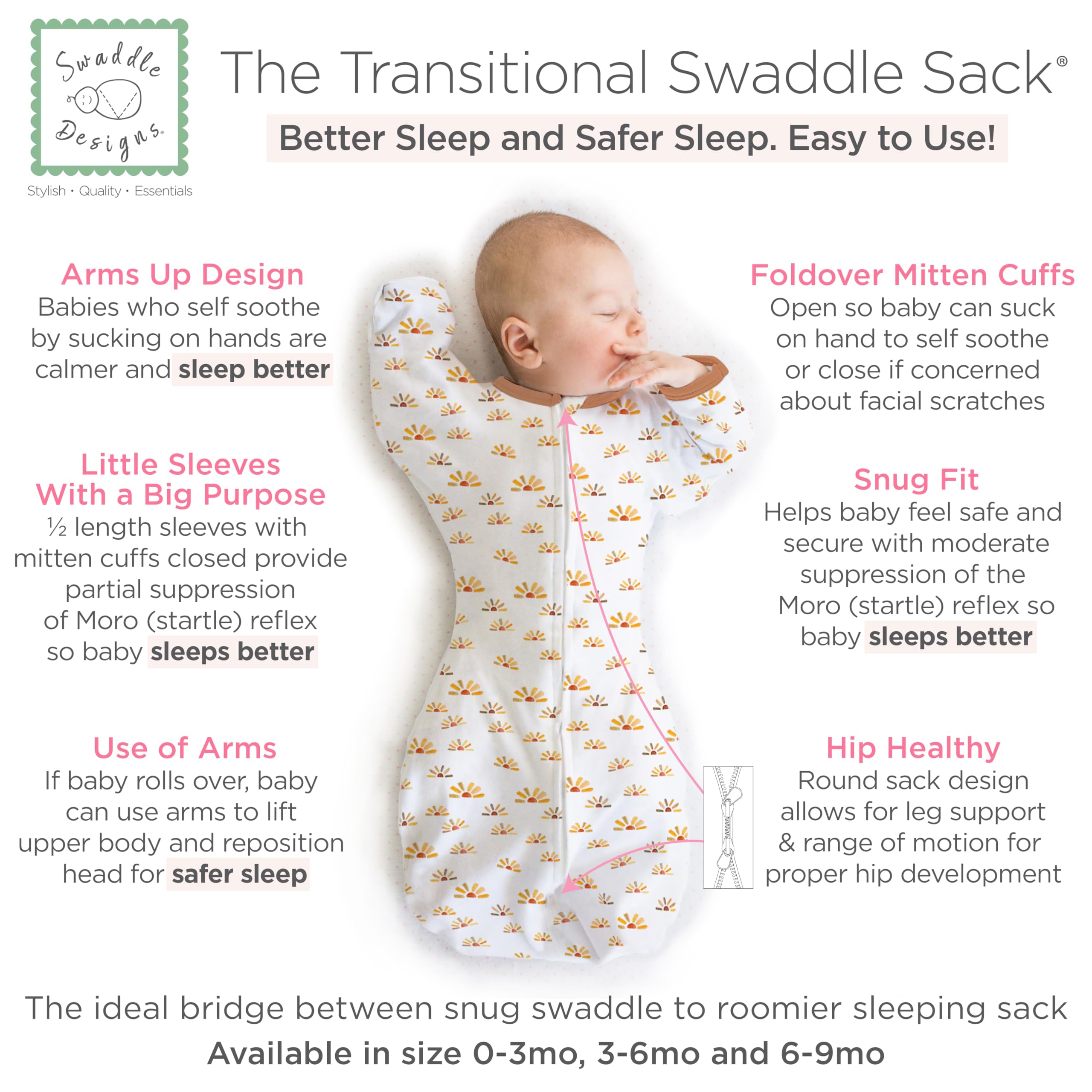 SwaddleDesigns transitional half-length sleeves close-up showing snug fit.