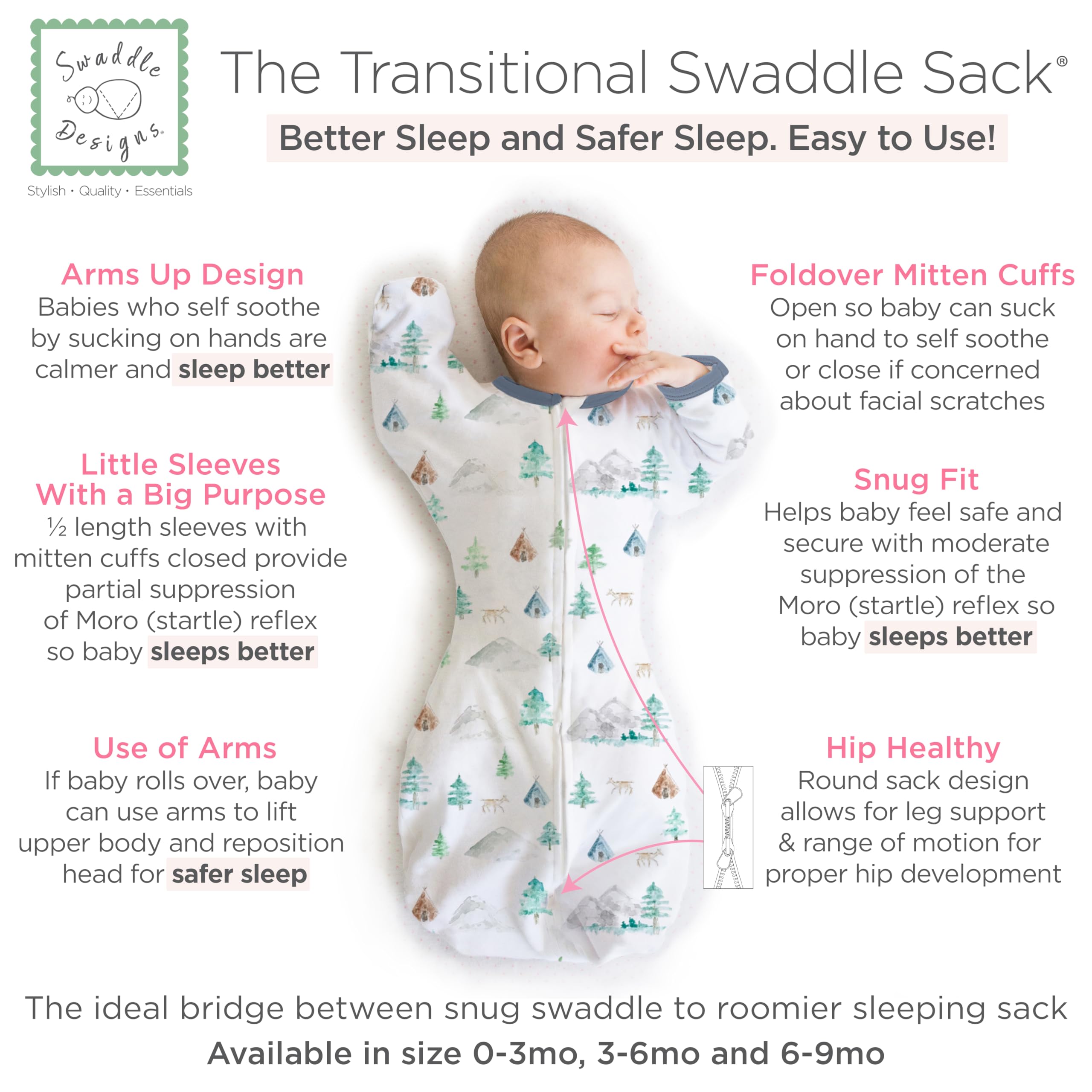 SwaddleDesigns Transitional Sack mitten cuffs open or closed for flexible protection