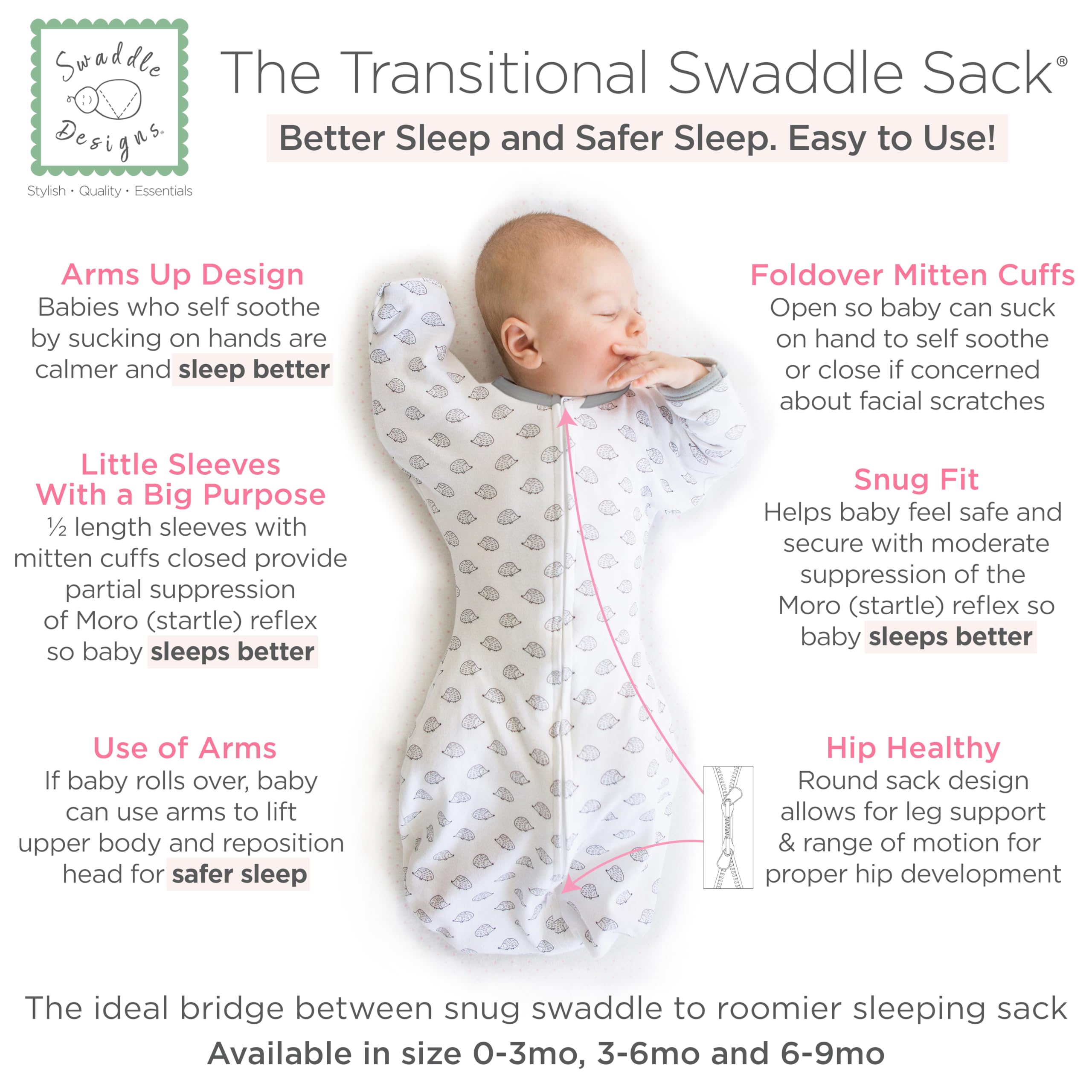 SwaddleDesigns Transitional Sack uses breathable cotton fabric for comfortable air flow.
