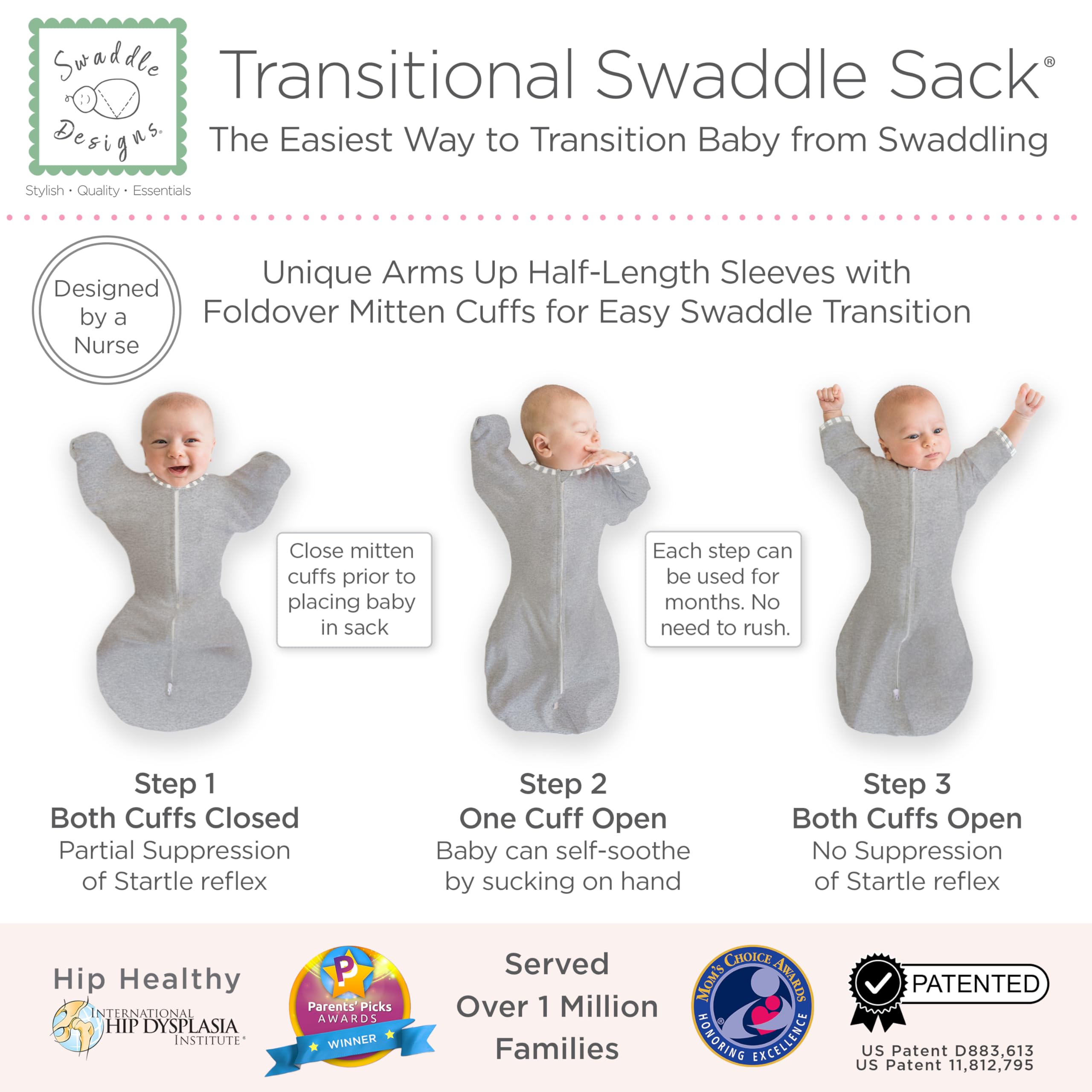 SwaddleDesigns Mitten cuffs closed protect baby's face while maintaining snug fit.