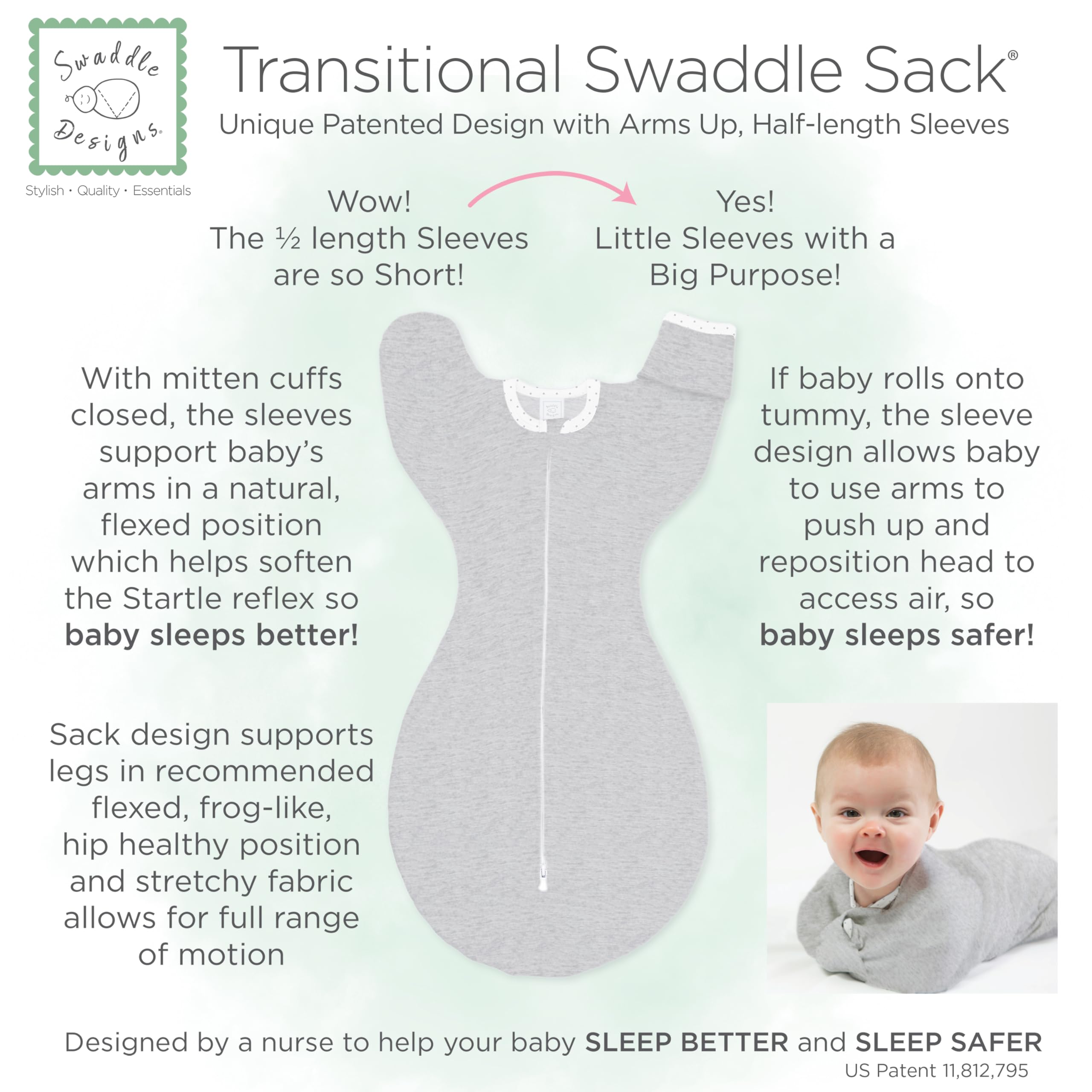SwaddleDesigns Soft 100% cotton fabric breathable and gentle on skin.
