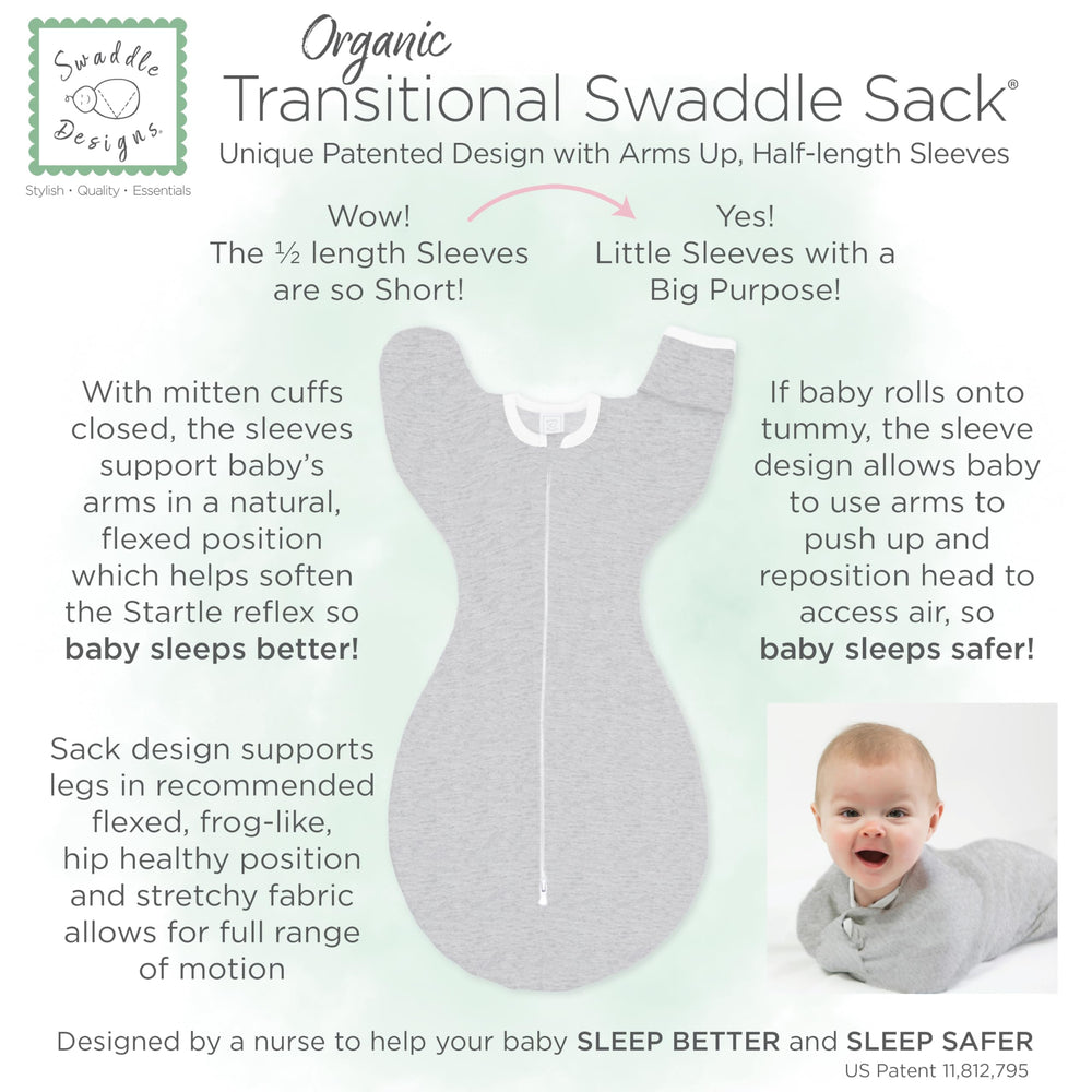 SwaddleDesigns two-way zipper enables easy diaper changes without disturbing baby