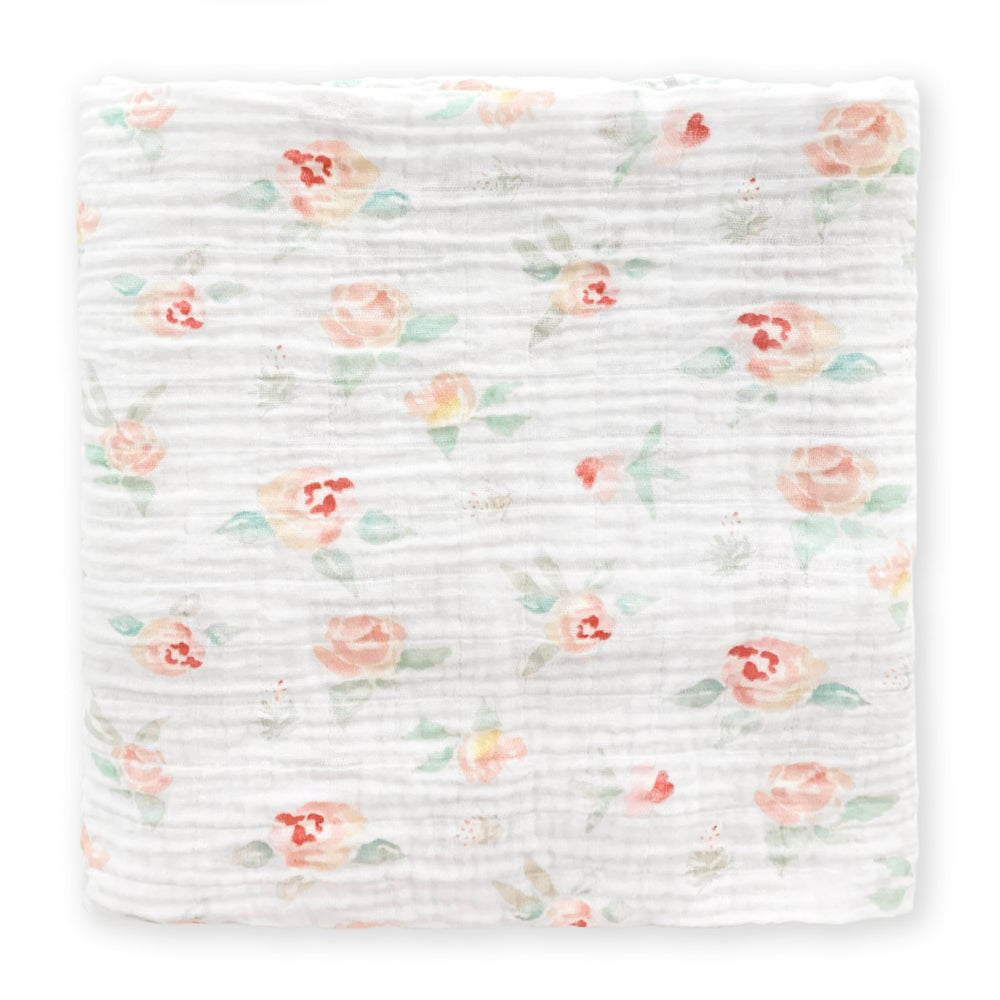 SwaddleDesigns watercolor peachy pink floral blanket for breathable swaddling