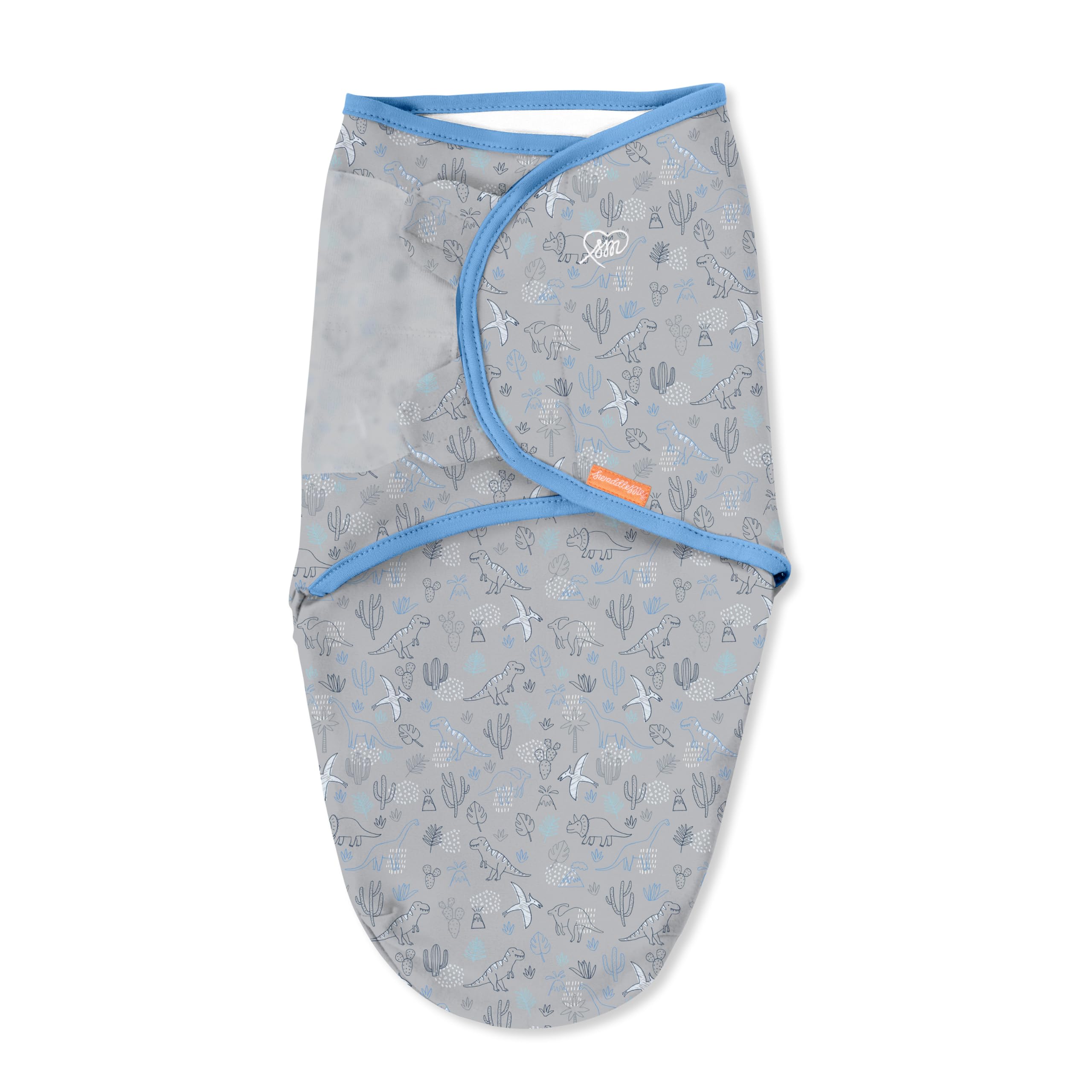 SwaddleMe Dino Time hip healthy design supports natural movement.