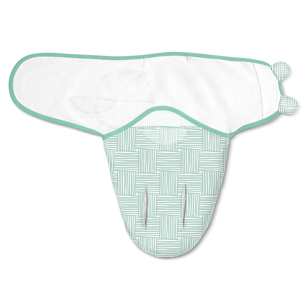 SwaddleMe Luxe Perfect Temp Swaddle back view highlighting mesh vents for airflow