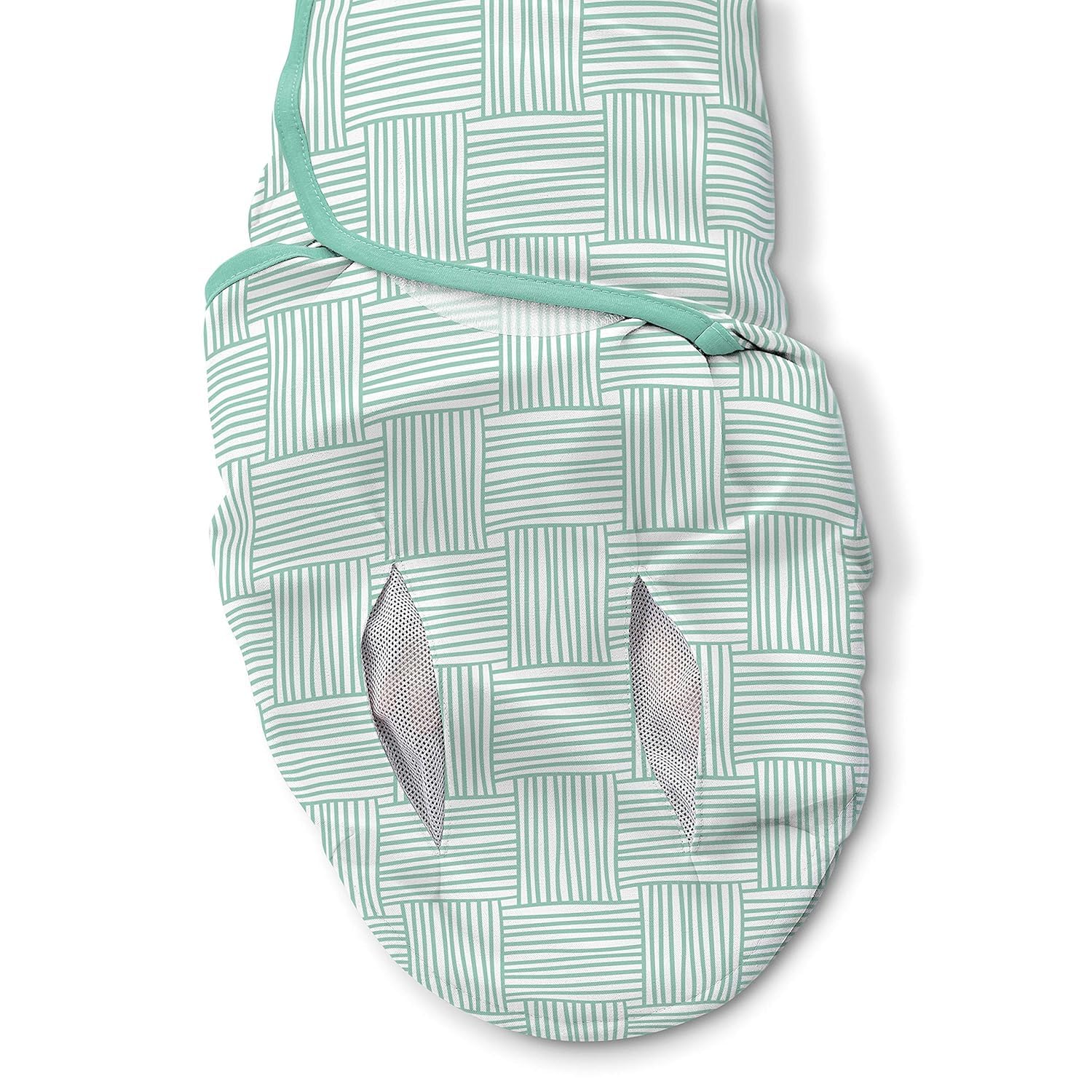 SwaddleMe Luxe Perfect Temp Swaddle in basket weave front view showing breathable organic cotton