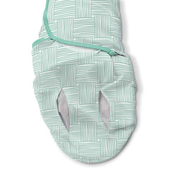 SwaddleMe Luxe Perfect Temp Swaddle in basket weave front view showing breathable organic cotton