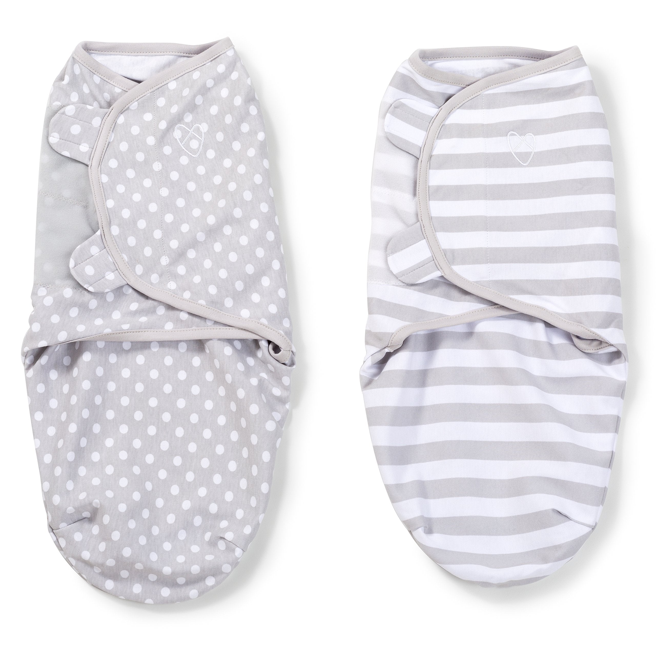 SwaddleMe Original Swaddle small grey dot stripe front view for a snug newborn fit