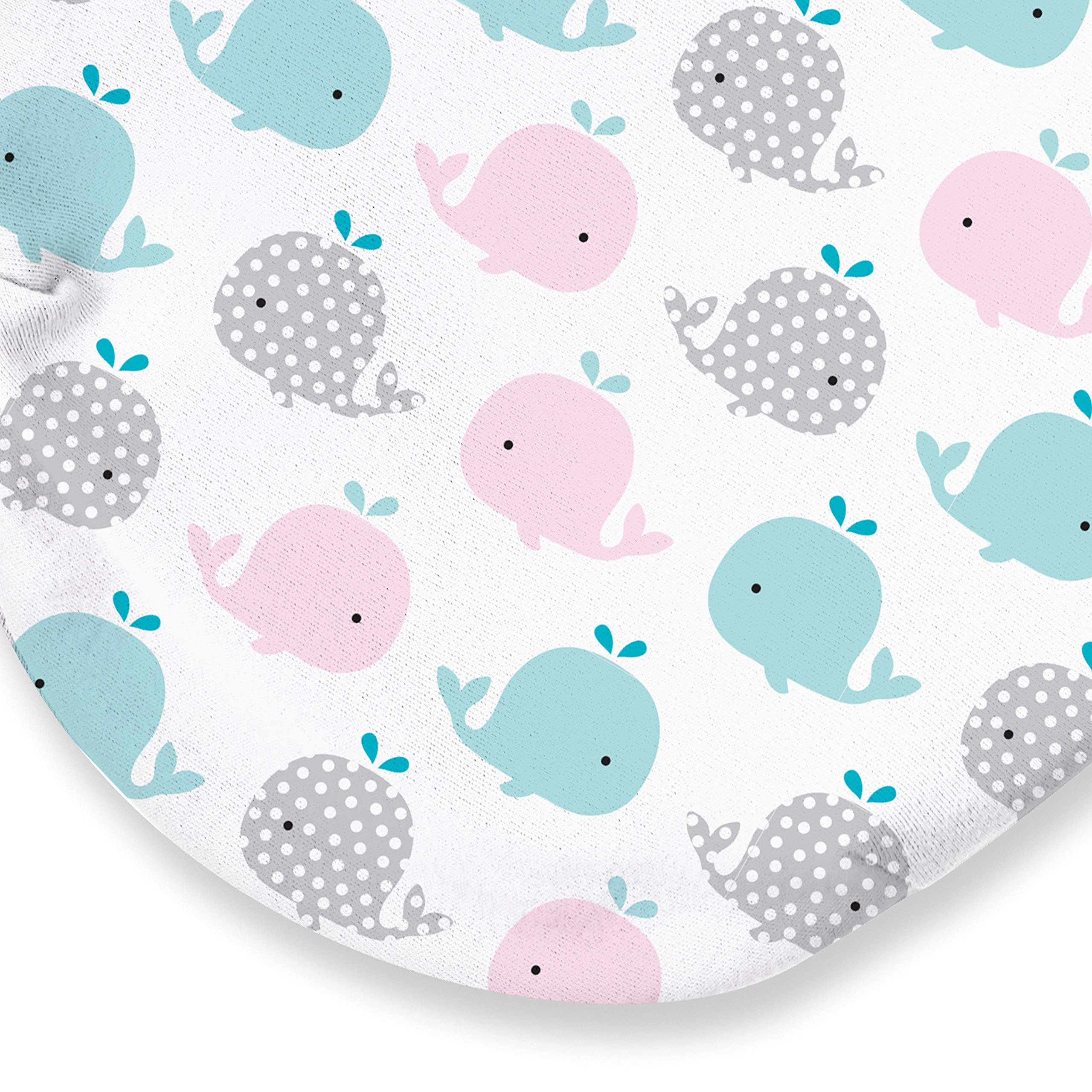SwaddleMe Original Swaddle small pink polka whale wrapped softly around baby.