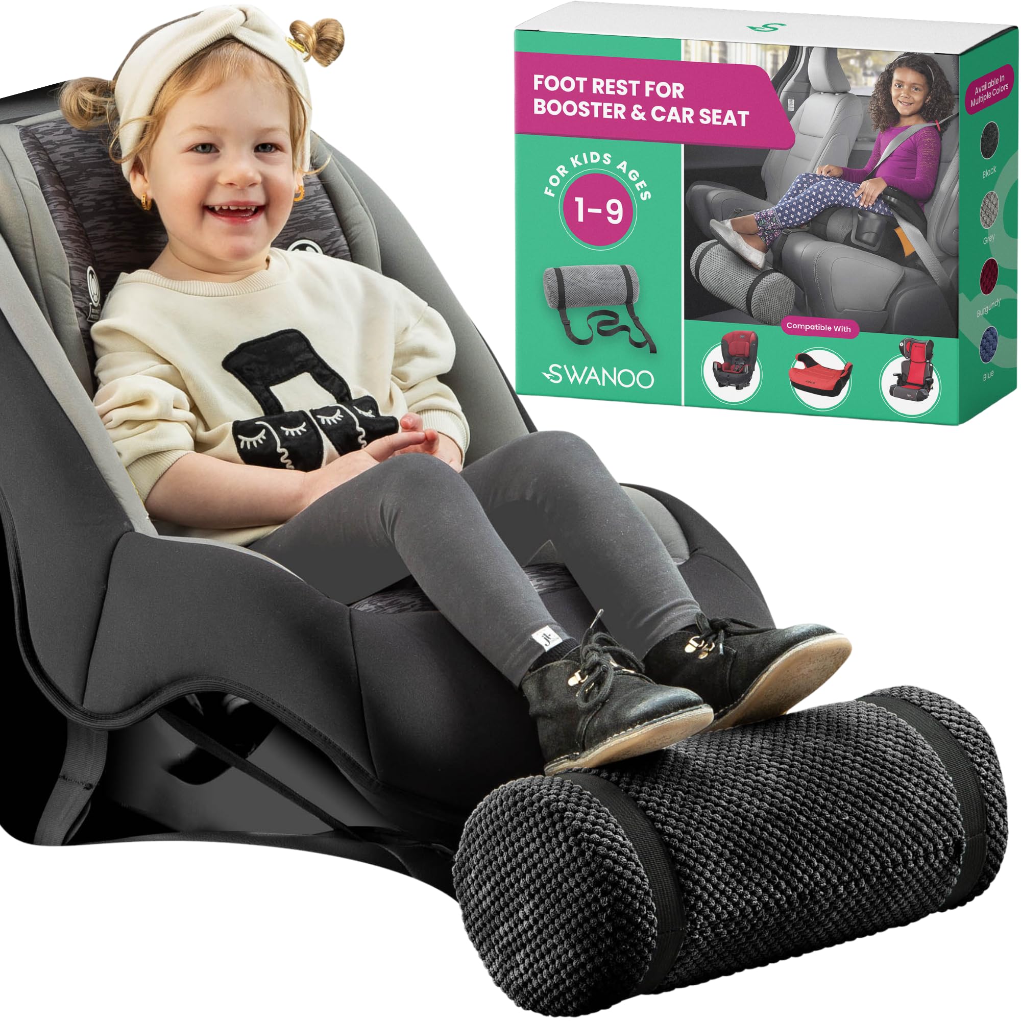 Swanoo car seat foot rest cover keeps little feet cozy on long trips.