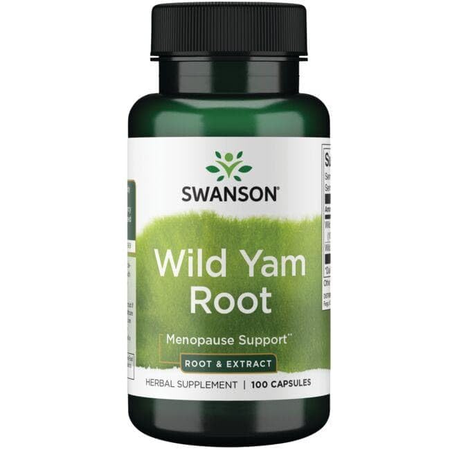 Swanson HRB Wild Yam bottle label shows gluten-free and non-GMO assurance