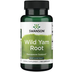 Swanson HRB Wild Yam bottle label shows gluten-free and non-GMO assurance
