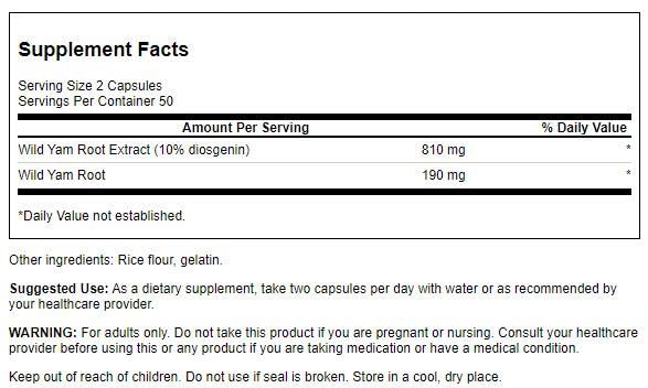 Swanson HRB Wild Yam capsules close-up, easy-to-swallow form for everyday wellness