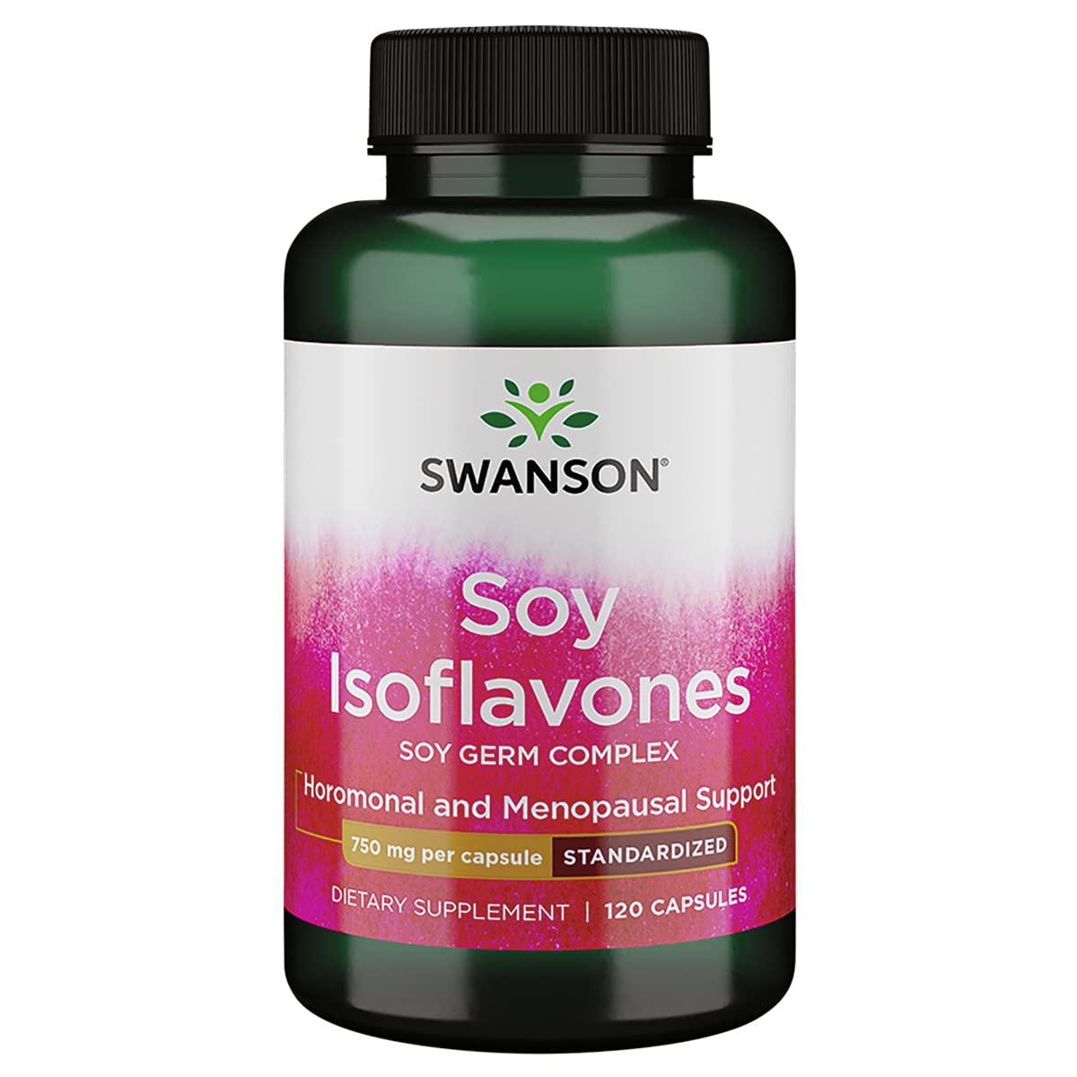 Swanson Soy Isoflavones bottle shows compact packaging for daily menopause support.