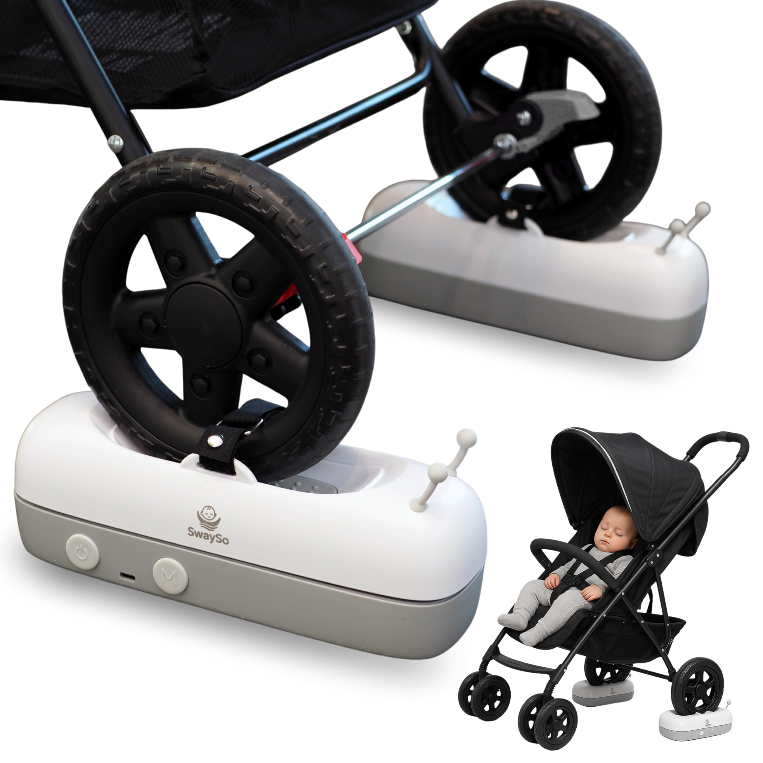 SwaySo automatic stroller rocker attachment with remote for hands-free soothing
