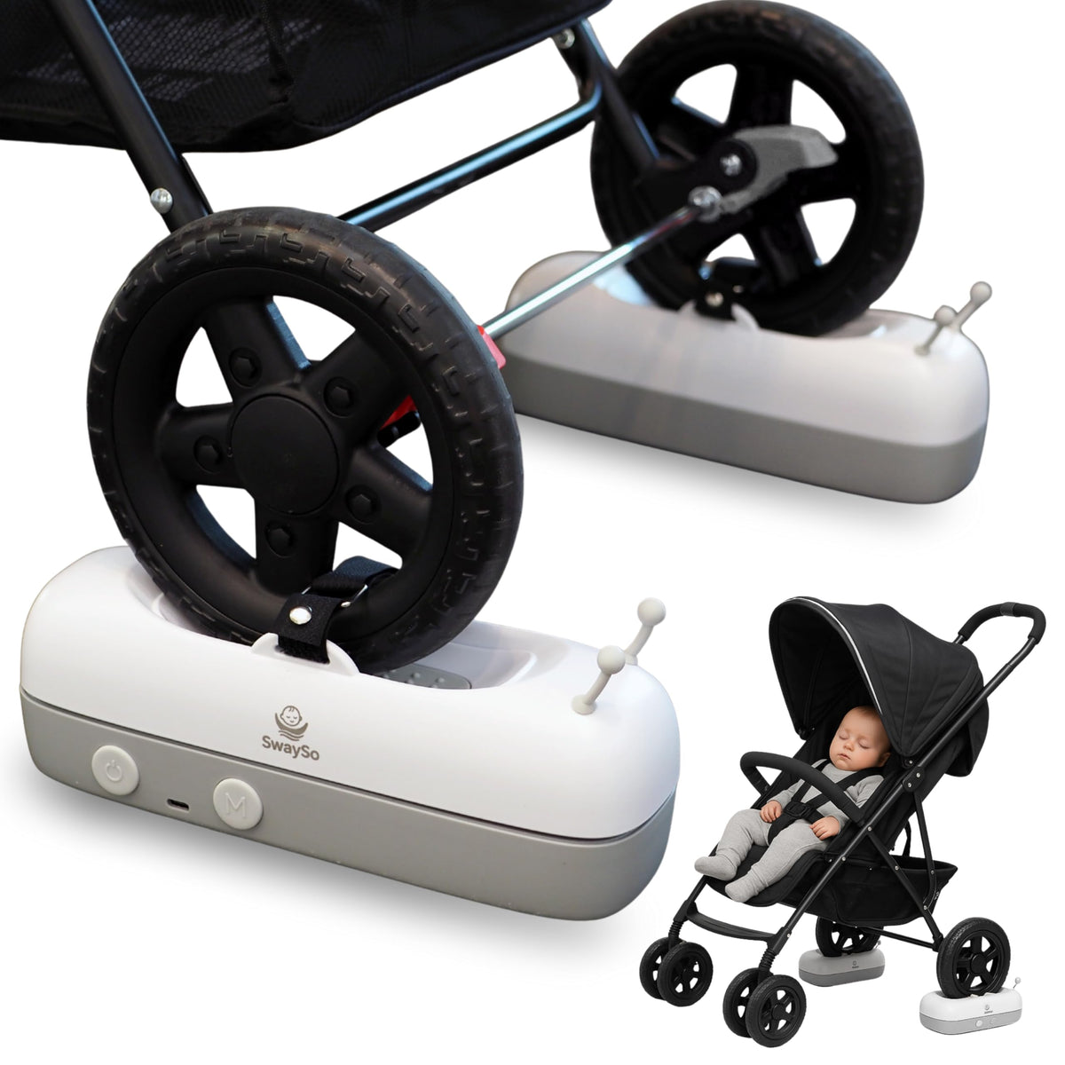SwaySo automatic stroller rocker attachment with remote for hands-free soothing