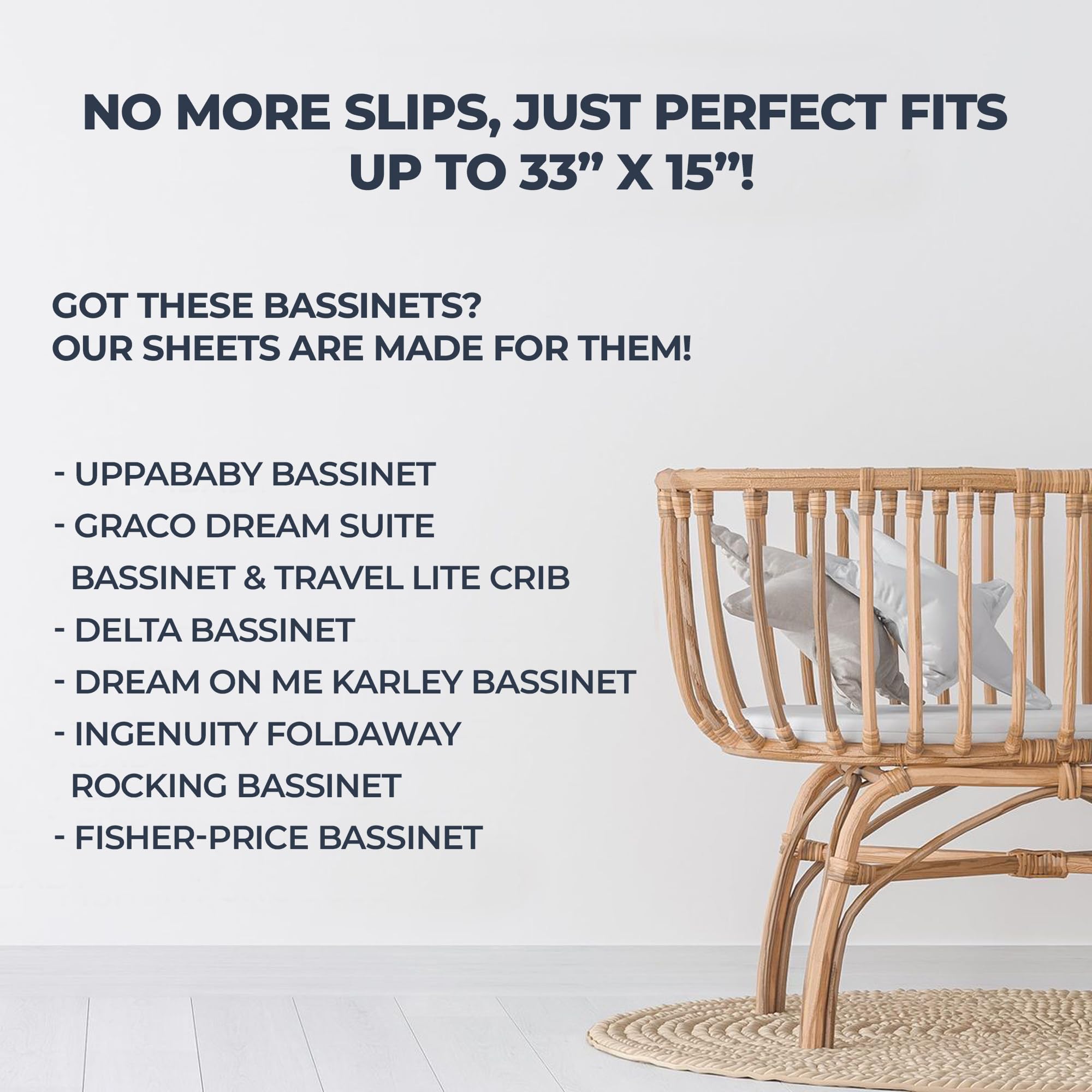 Sweave universal-fit bassinet sheets work with most brands for versatile nursery setup.