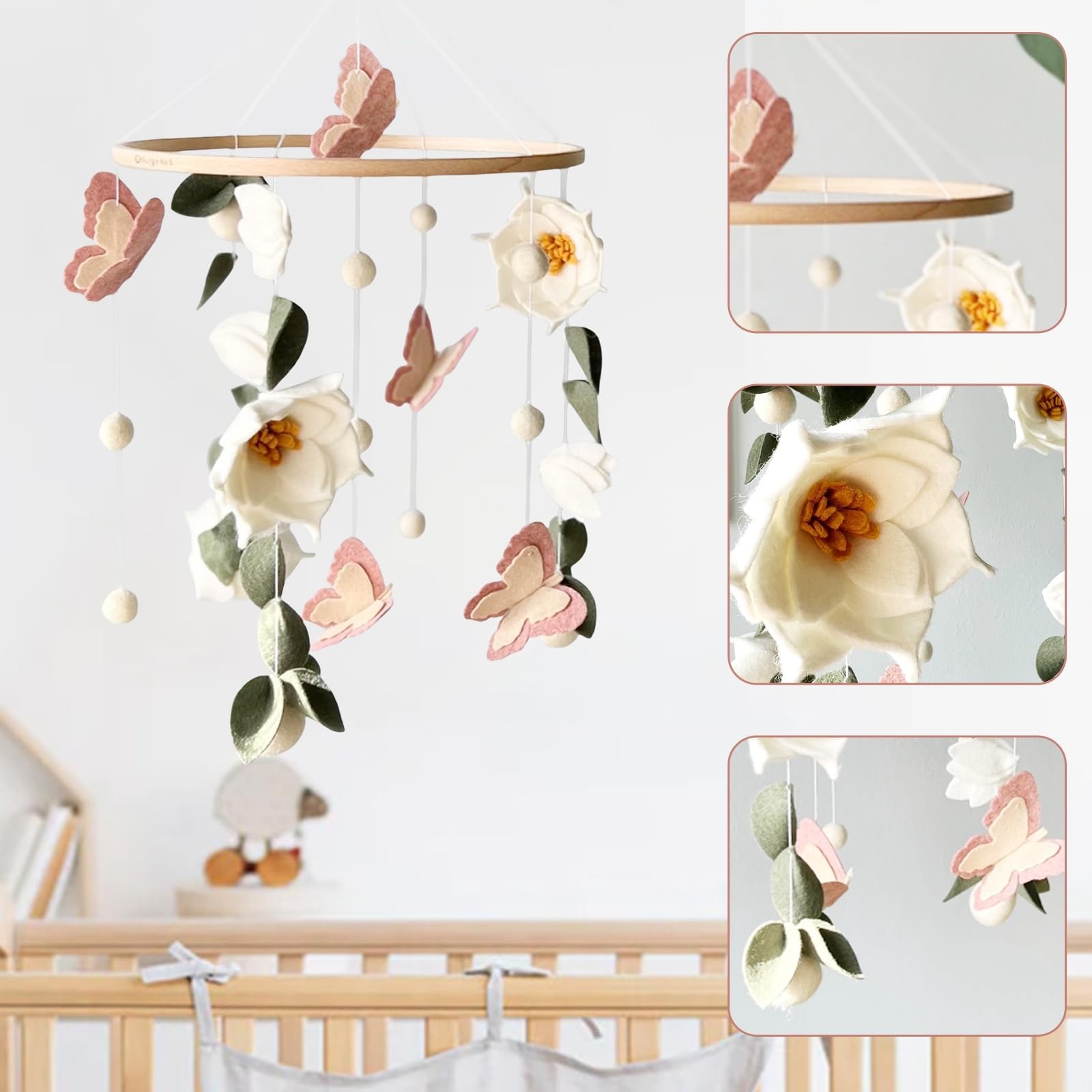 SWECOMZE baby mobile features pink butterflies to engage your baby's attention above the crib.
