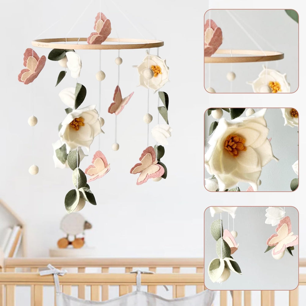 SWECOMZE baby mobile features pink butterflies to engage your baby's attention above the crib.