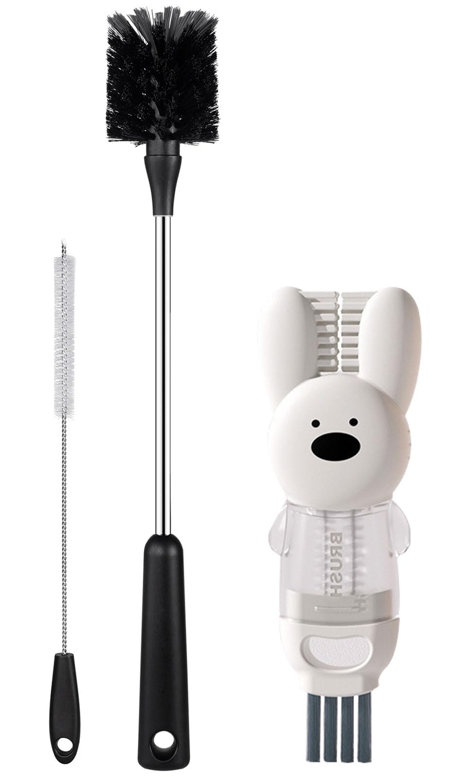 SweeBe bottle brush with long handle reaches inside bottles for deep cleaning.