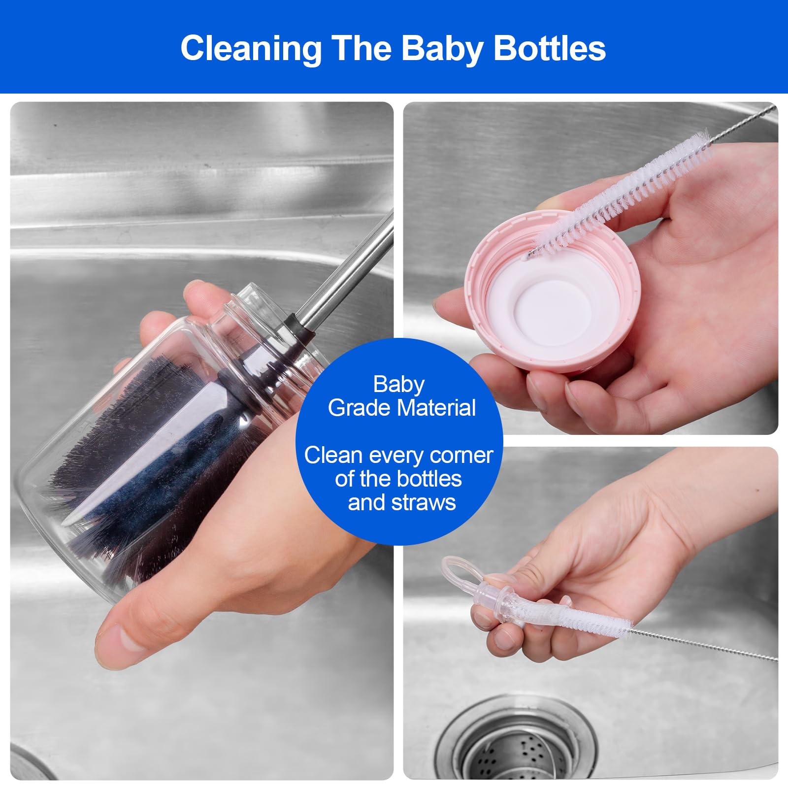 SweeBe ergonomic bottle cleaner minimizes wrist strain during use.