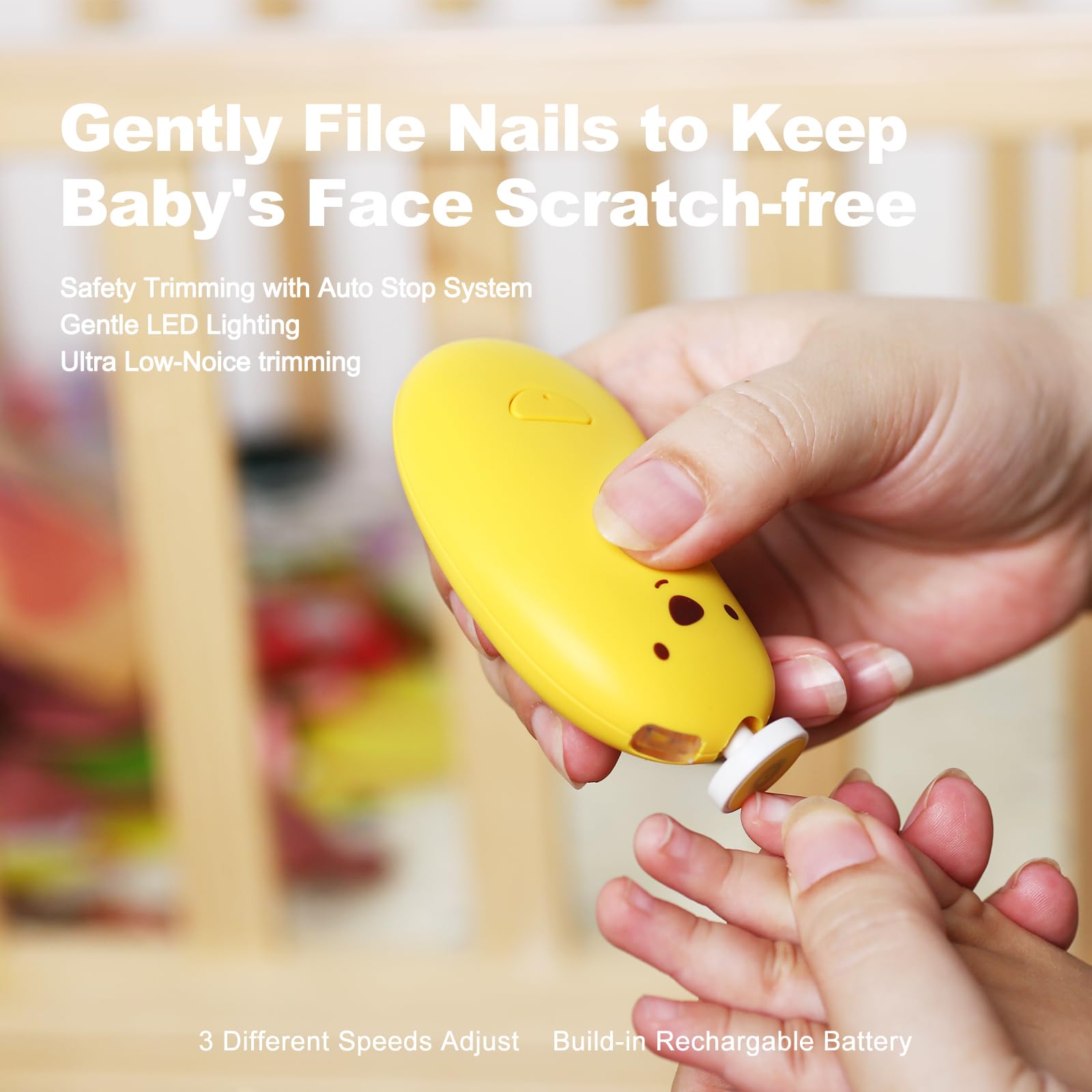 SweeBe nail file with LED light enables precise trimming at night.