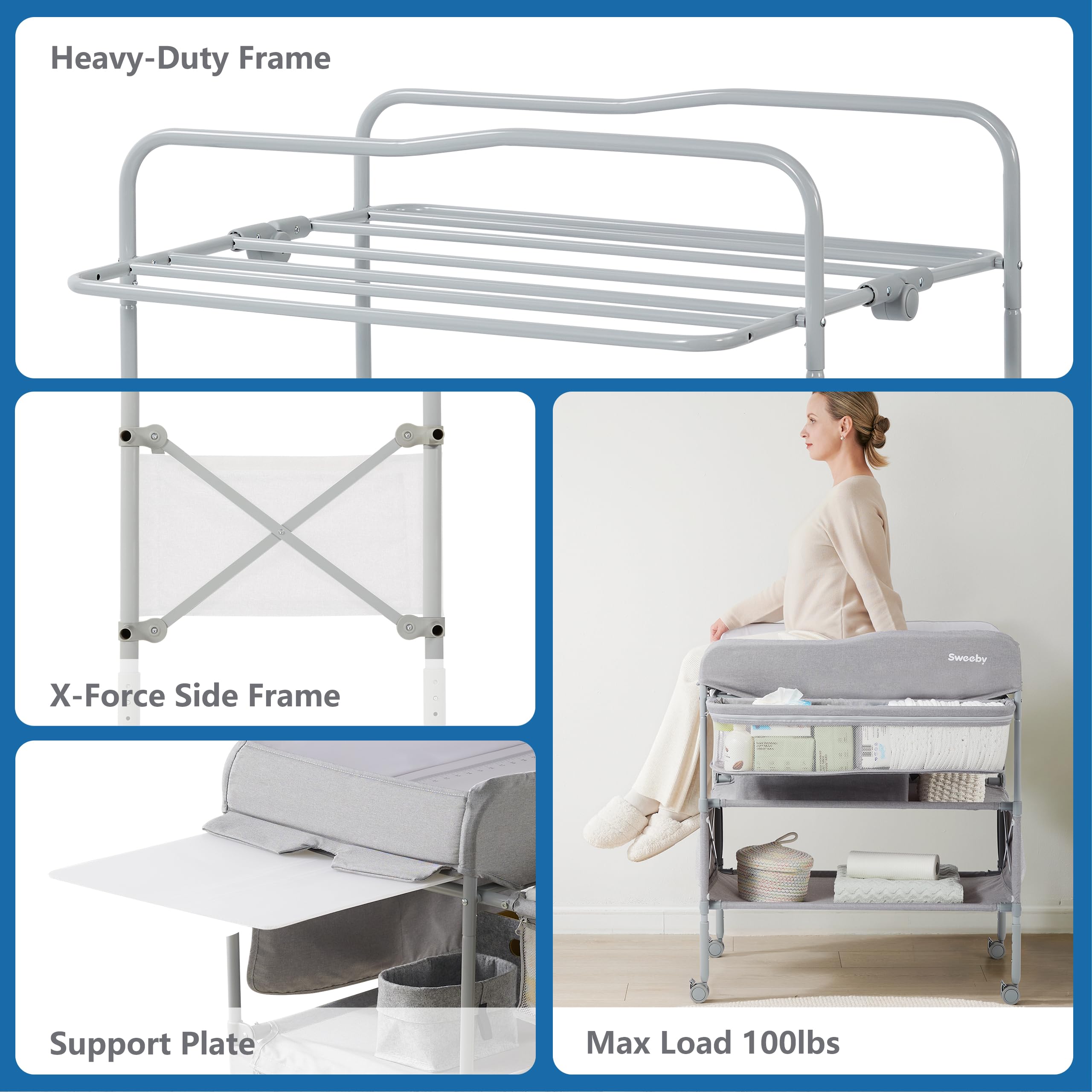 Sweeby adjustable-height design reduces bending for parents of different heights