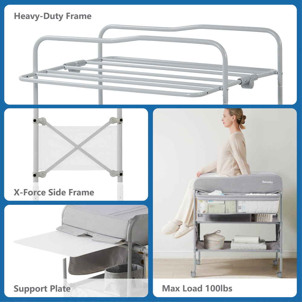 Sweeby adjustable-height design reduces bending for parents of different heights